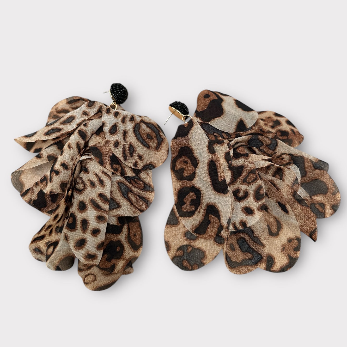 Boho Leopard Print Petal Earrings – Long Fringed Floral Statement Dangles