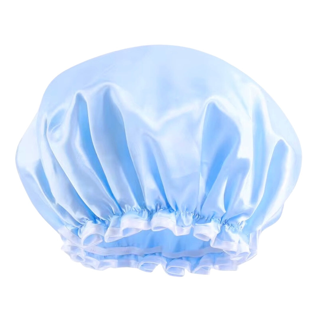 Double Layer Satin Silk Shower Bonnet – Reusable Waterproof Hair Cap with Ruffles