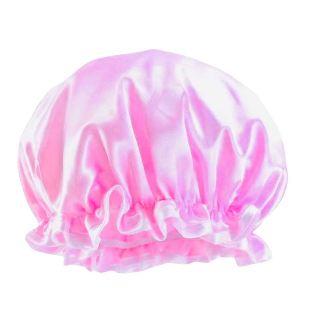 Double Layer Satin Silk Shower Bonnet – Reusable Waterproof Hair Cap with Ruffles