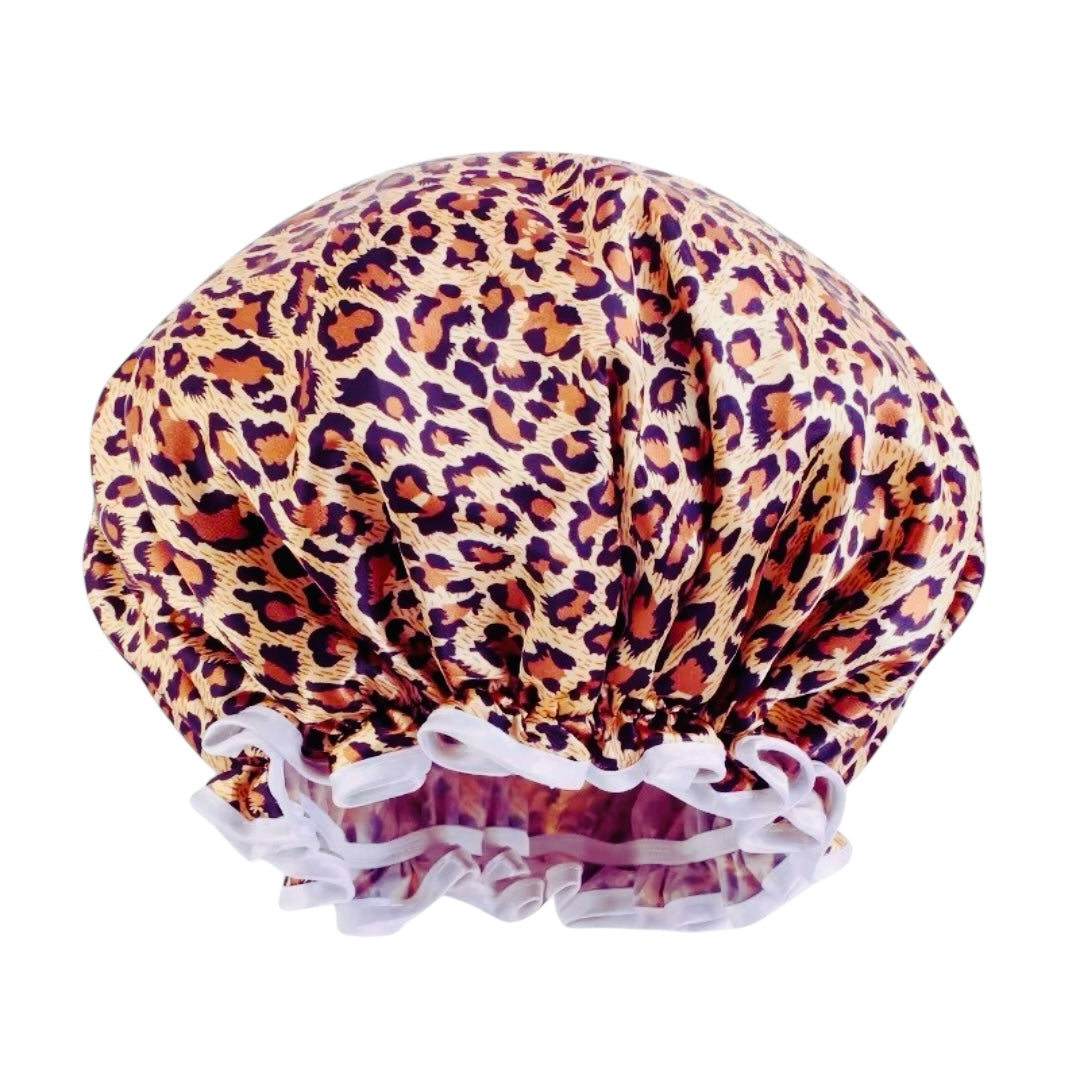Double Layer Satin Silk Shower Bonnet – Reusable Waterproof Hair Cap with Ruffles