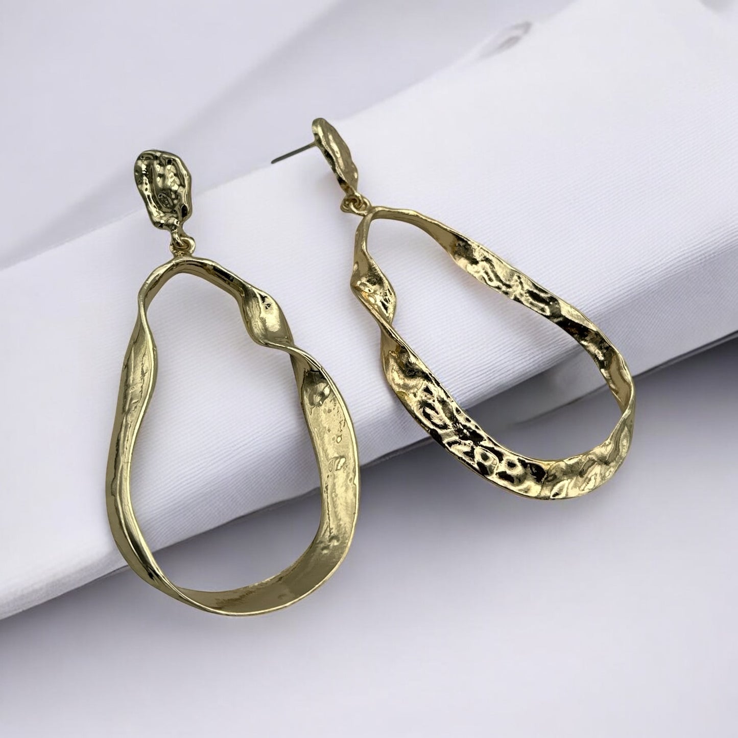 Gold Textured Dangle Earrings – Bold Chic Statement Drop for Women - Fatisha Boutique #