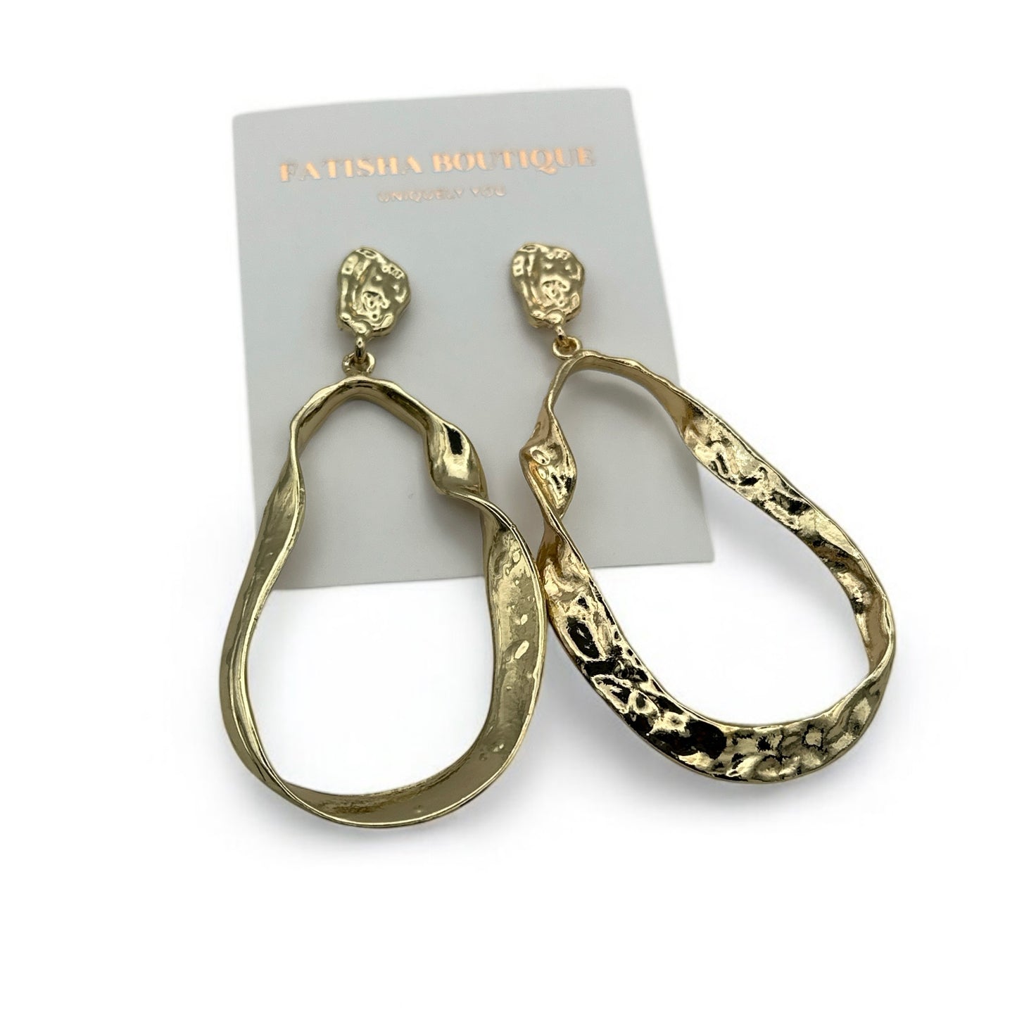 Gold Textured Dangle Earrings – Bold Chic Statement Drop for Women - Fatisha Boutique #