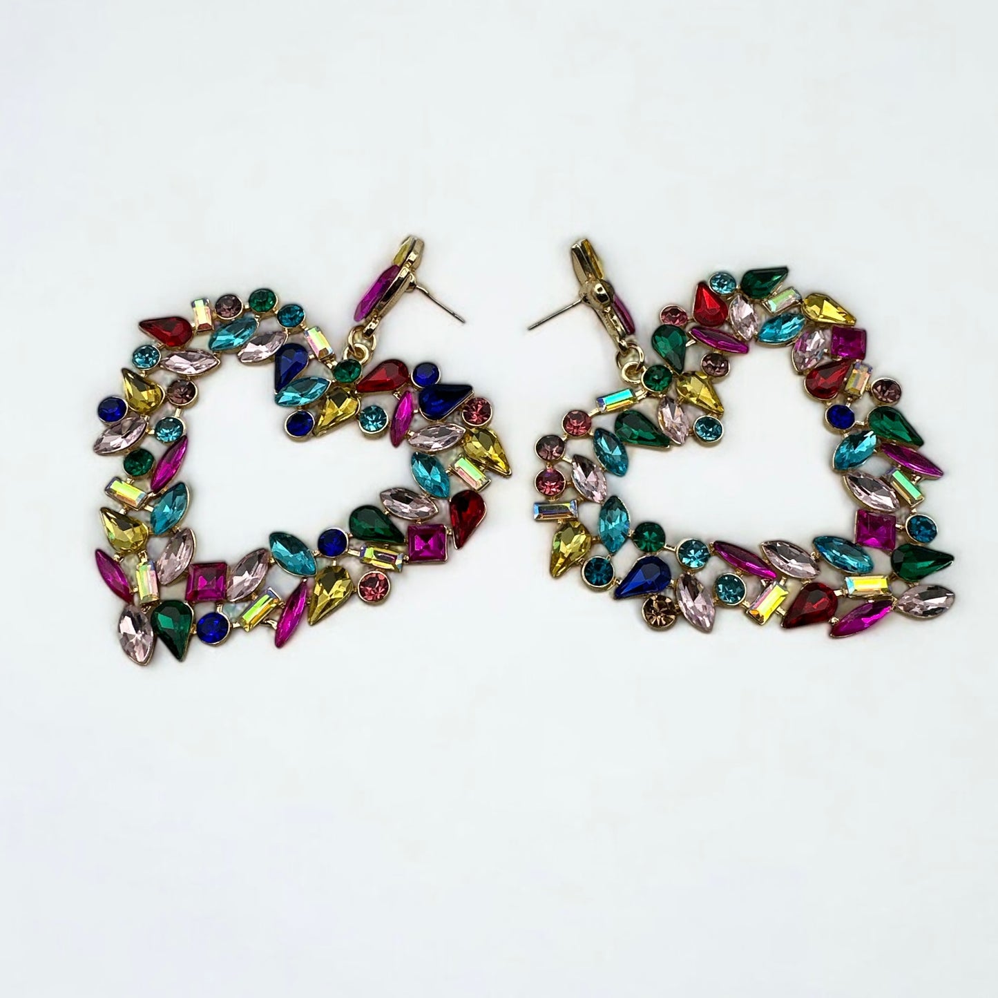 Multicolour Rhinestone Heart Statement Earrings – Bold Glam Dangle Jewellery