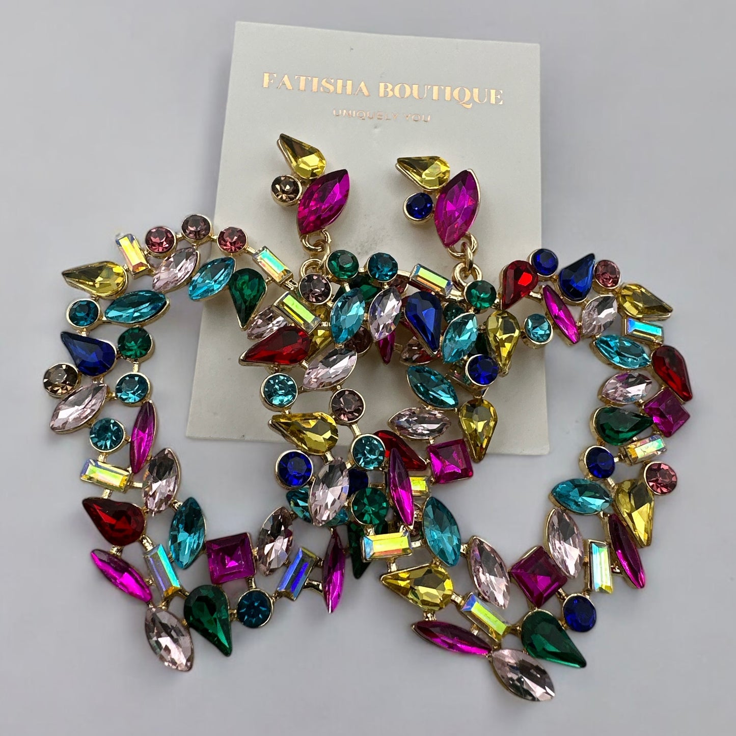 Multicolour Rhinestone Heart Statement Earrings – Bold Glam Dangle Jewellery