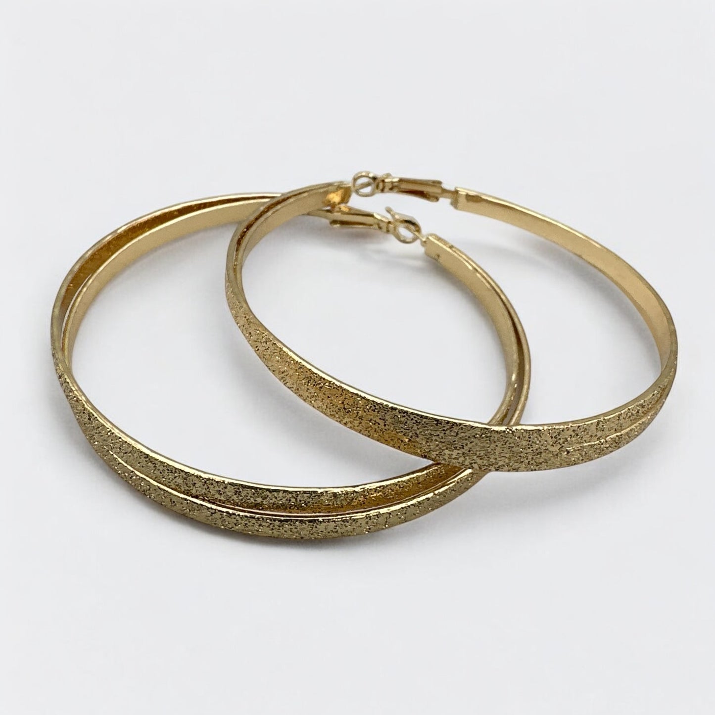 Double 7CM Textured Circle Hoop Earrings – Gold & Silver Bold Statement Jewellery