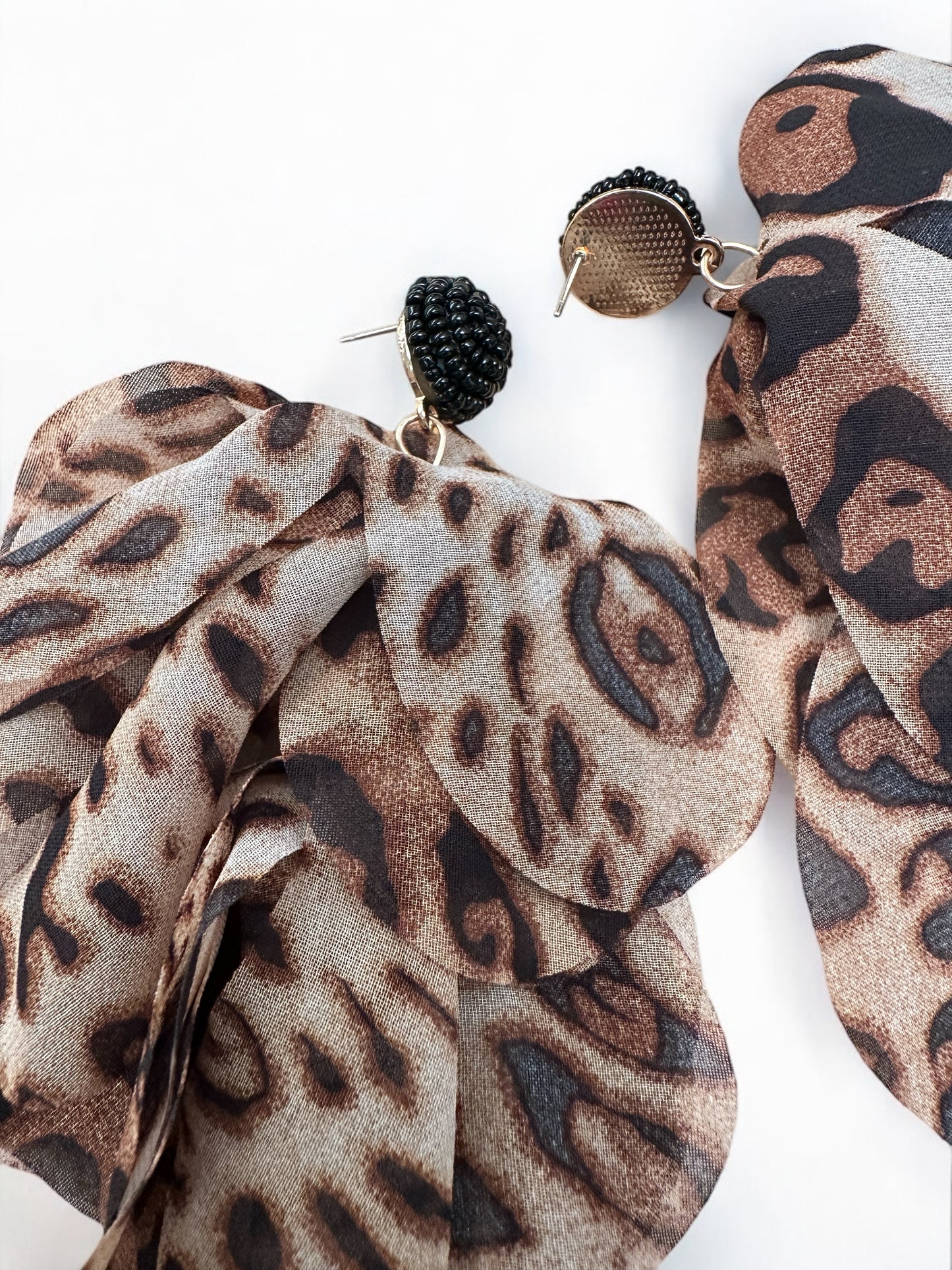 Boho Leopard Print Petal Earrings – Long Fringed Floral Statement Dangles