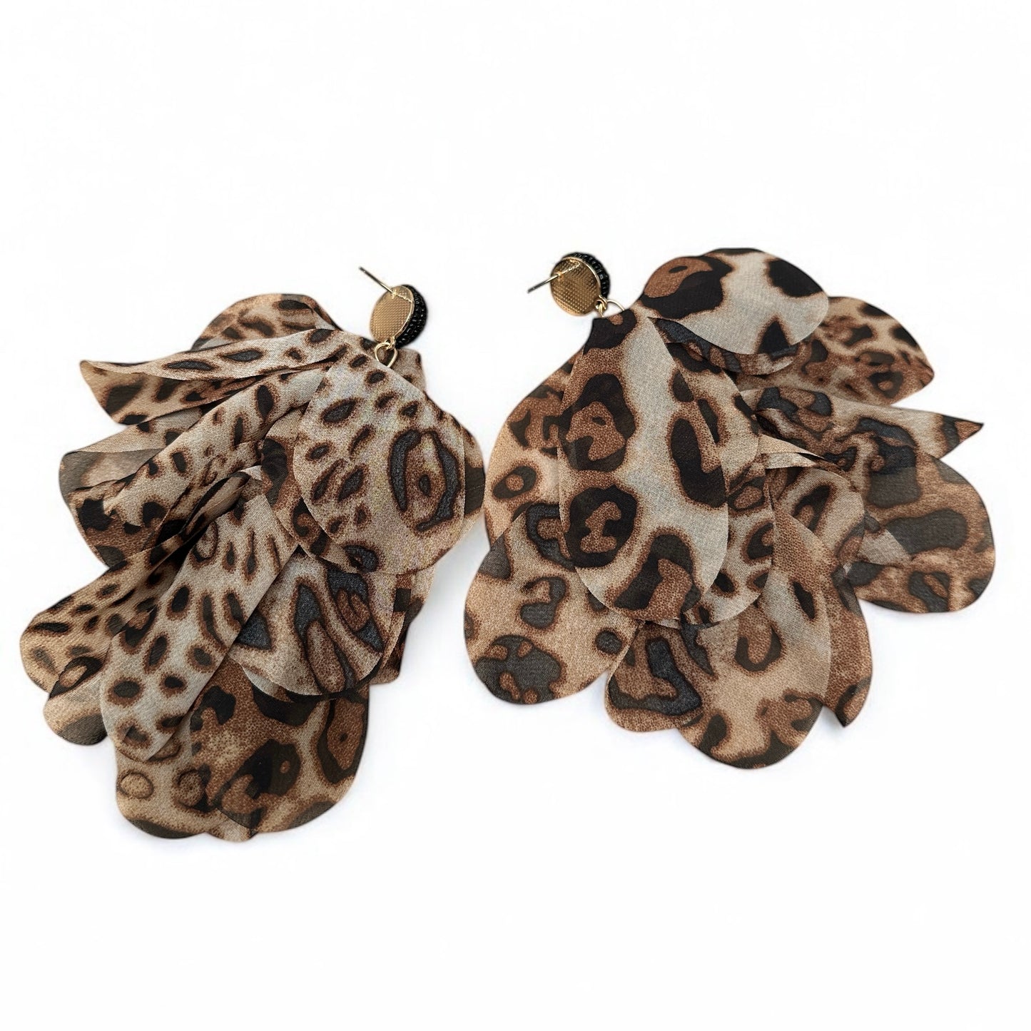 Boho Leopard Print Petal Earrings – Long Fringed Floral Statement Dangles