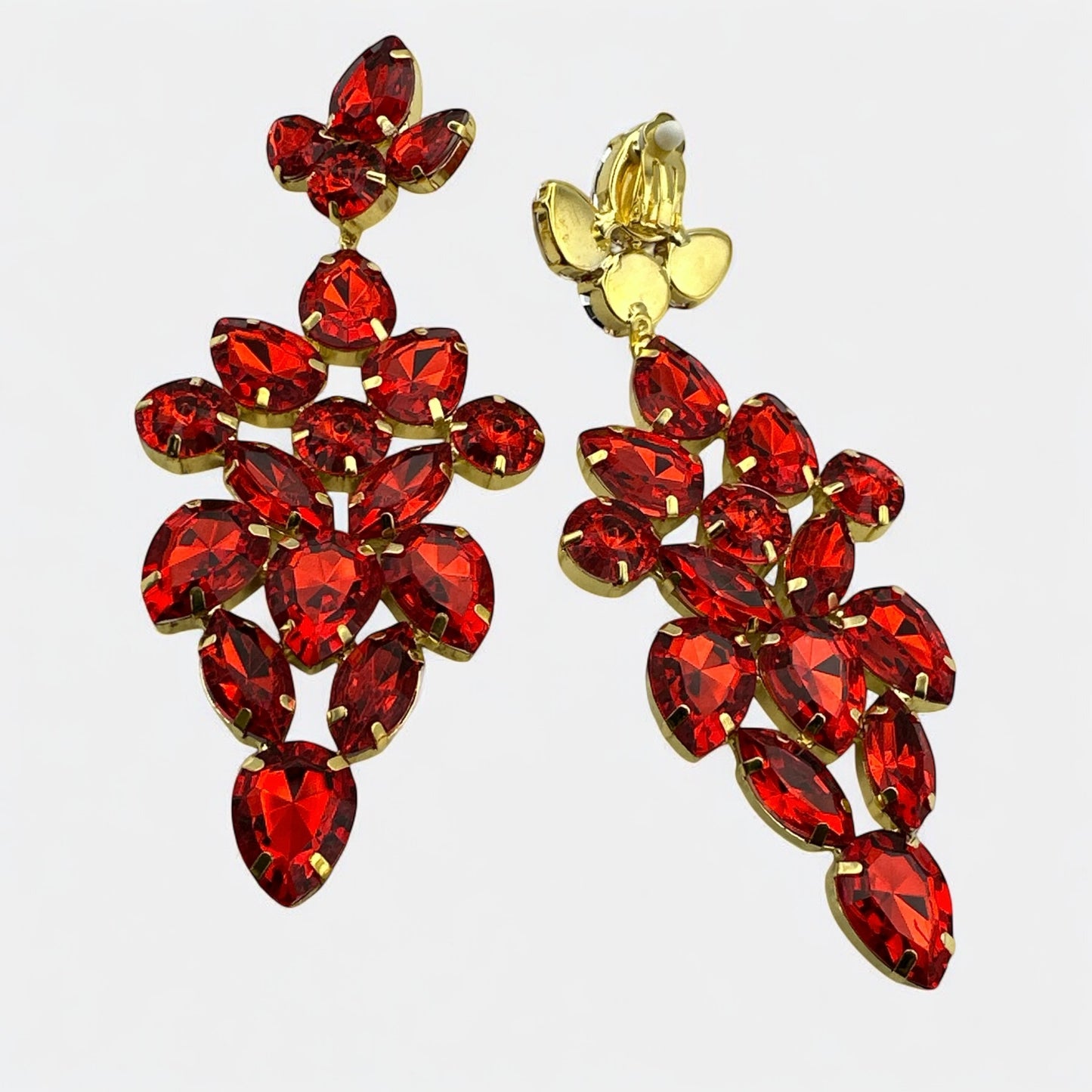 Long Glamorous Red Rhinestone Earrings | Big Elegant Wedding & Evening Jewellery