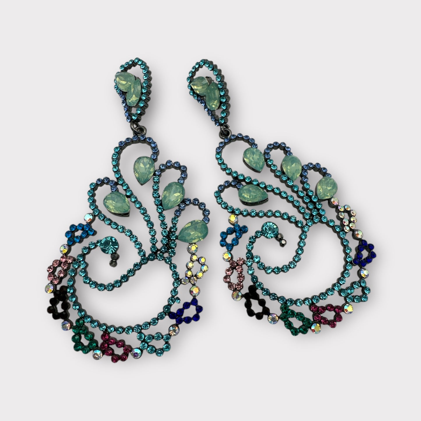 Elegant Green Multicolour Diamante Crystal Dangle Earrings – Statement Glam Look - Fatisha Boutique #