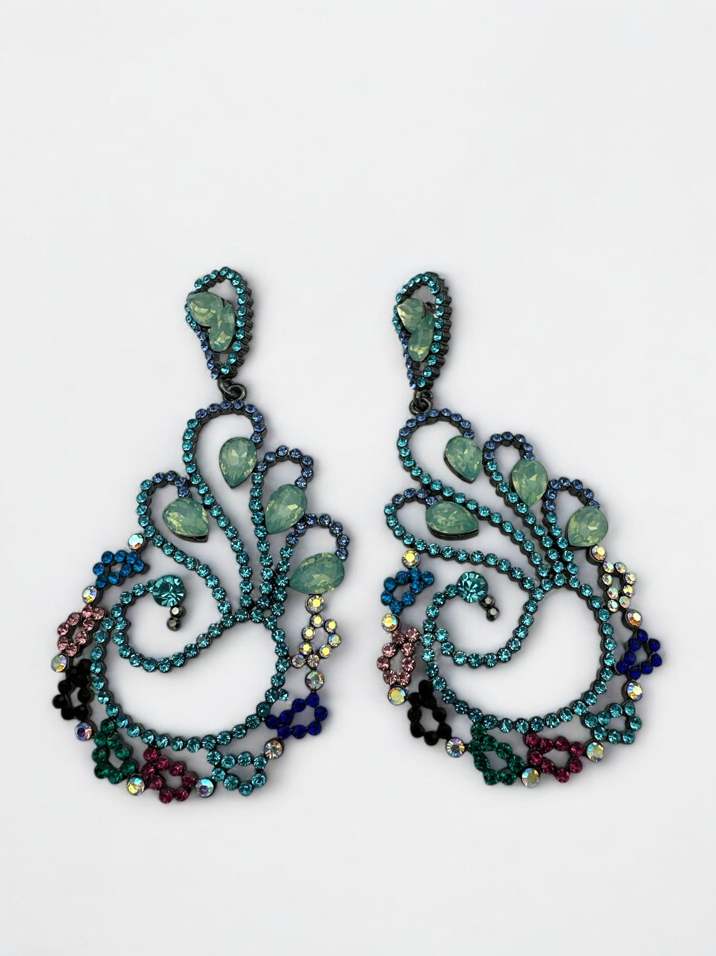 Elegant Green Multicolour Diamante Crystal Dangle Earrings – Statement Glam Look - Fatisha Boutique #