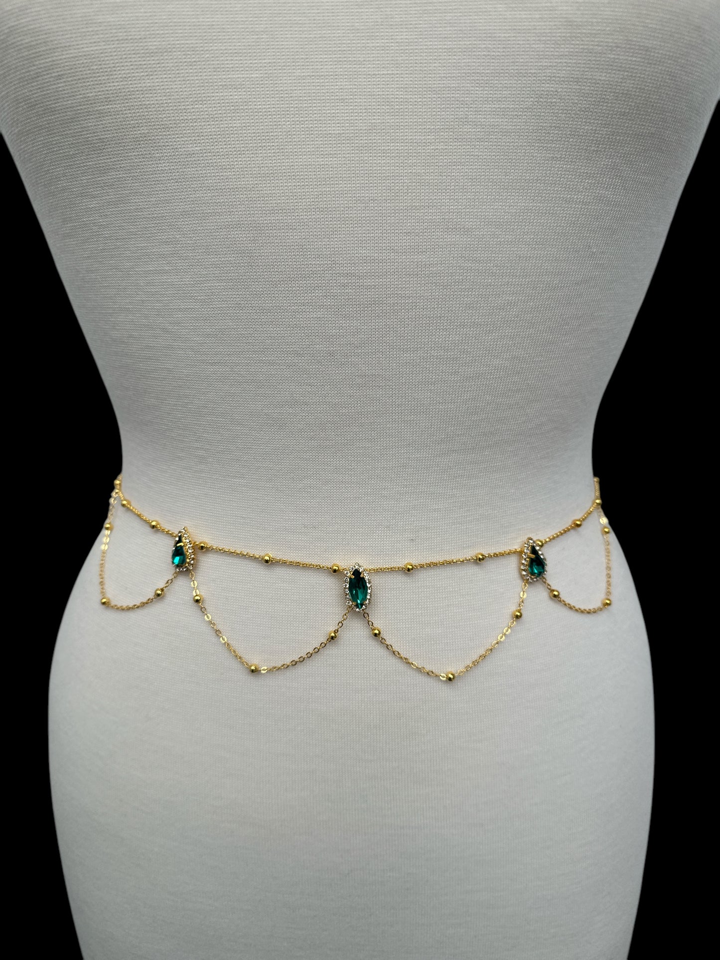 Rhinestone Crystal Belly Chain – Green & White Body Jewellery for Summer Looks - Fatisha Boutique #