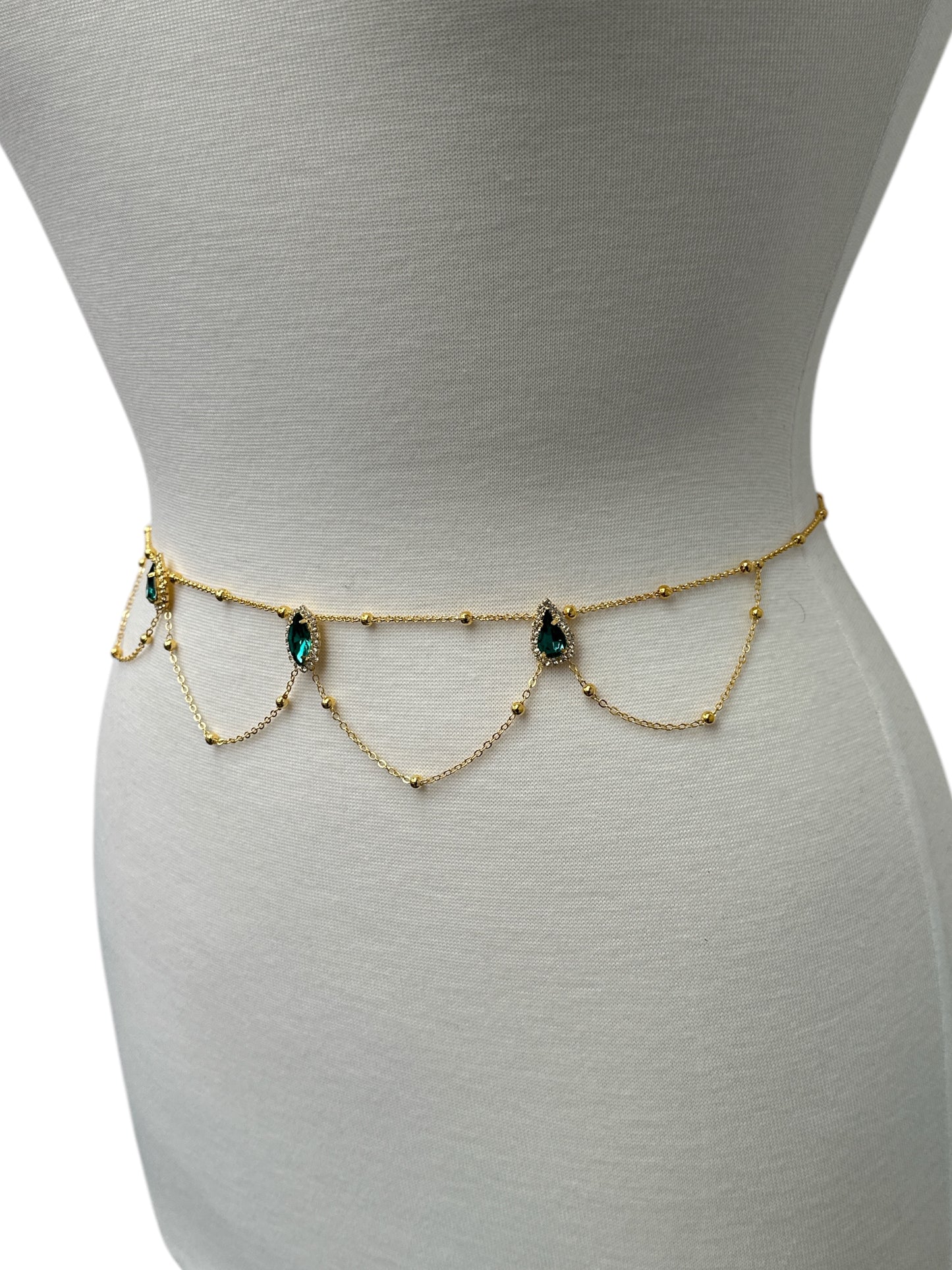 Rhinestone Crystal Belly Chain – Green & White Body Jewellery for Summer Looks - Fatisha Boutique #