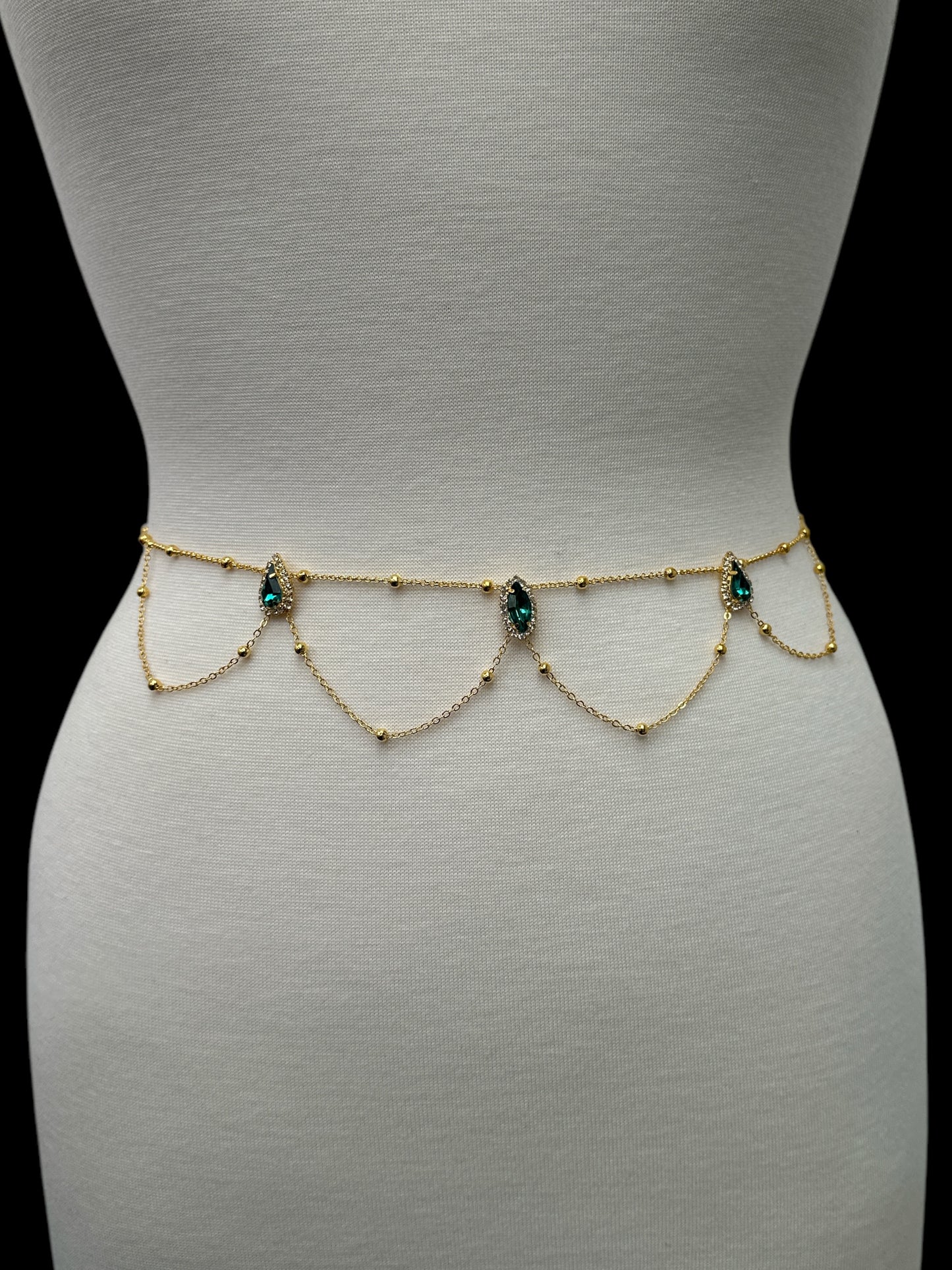 Rhinestone Crystal Belly Chain – Green & White Body Jewellery for Summer Looks - Fatisha Boutique #