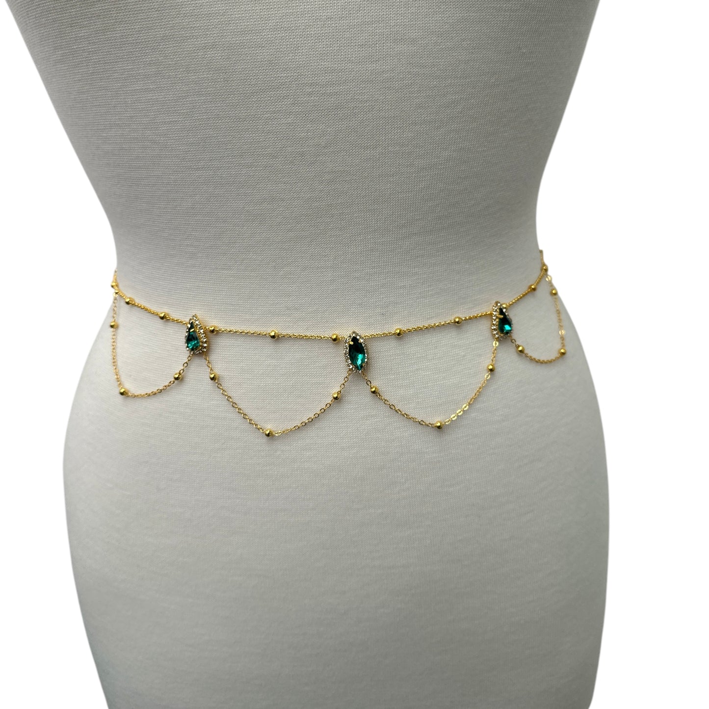 Rhinestone Crystal Belly Chain – Green & White Body Jewellery for Summer Looks - Fatisha Boutique #