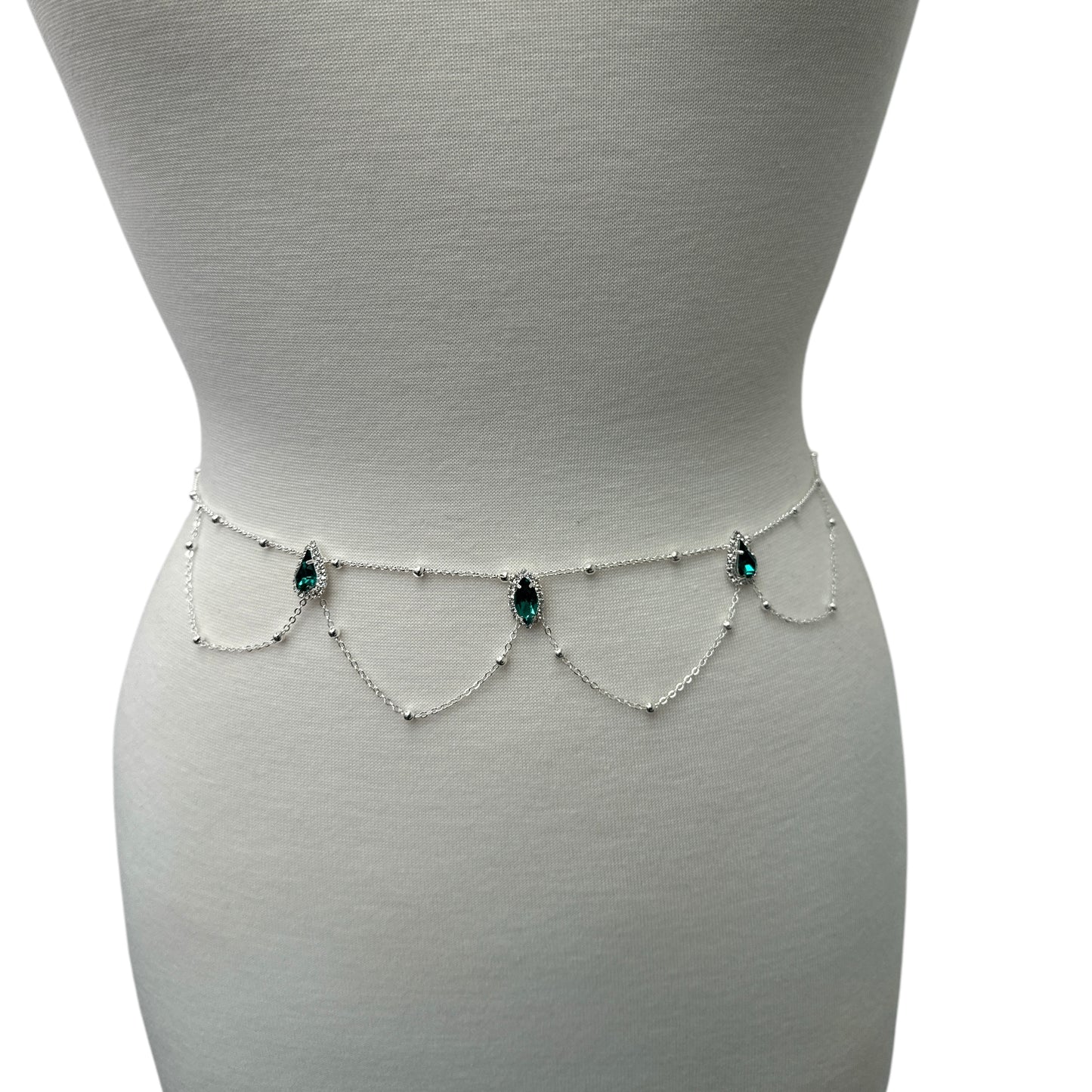 Rhinestone Crystal Belly Chain – Green & White Body Jewellery for Summer Looks - Fatisha Boutique #