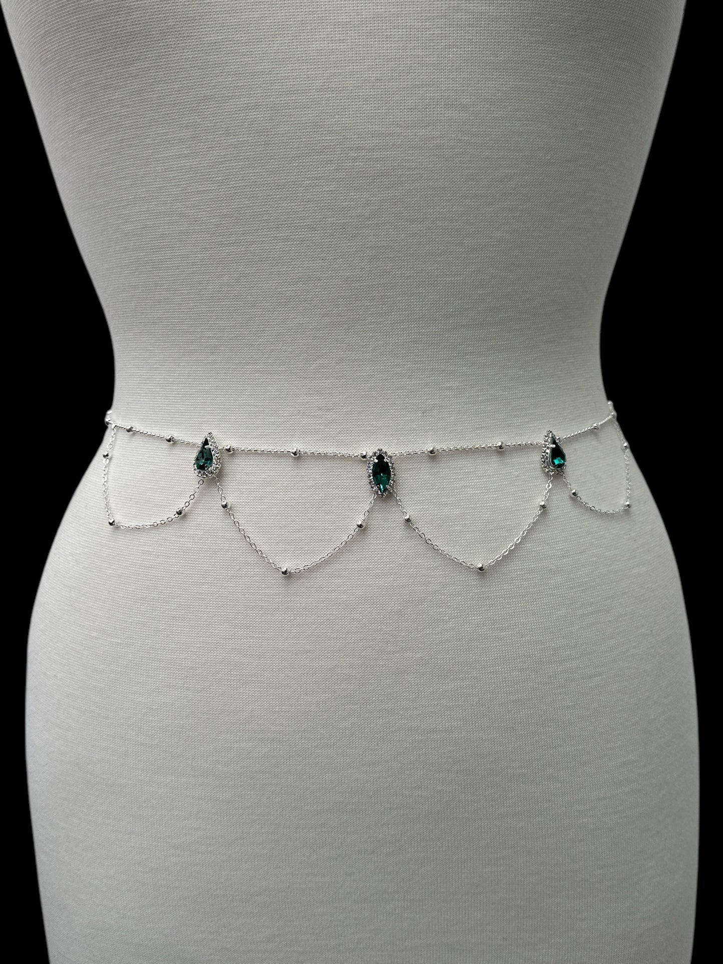Rhinestone Crystal Belly Chain – Green & White Body Jewellery for Summer Looks - Fatisha Boutique #