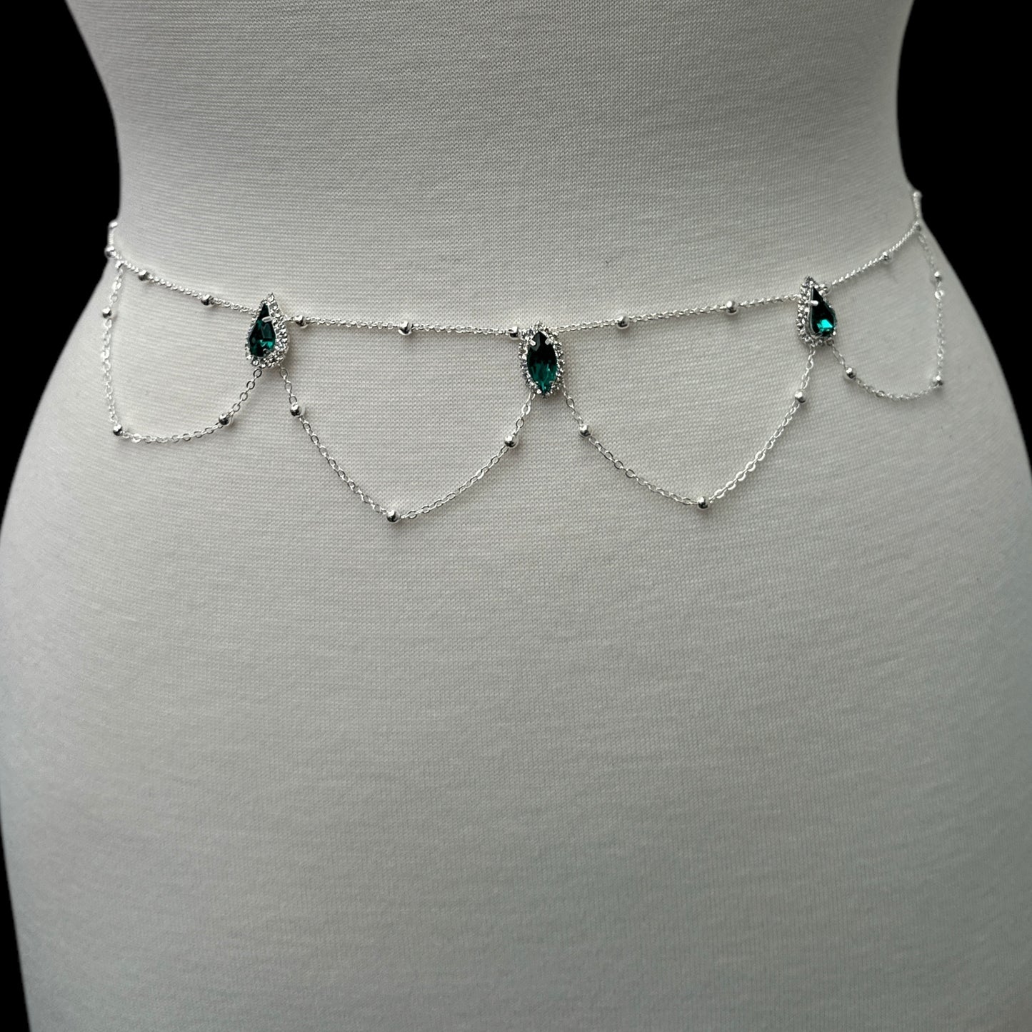 Rhinestone Crystal Belly Chain – Green & White Body Jewellery for Summer Looks - Fatisha Boutique #