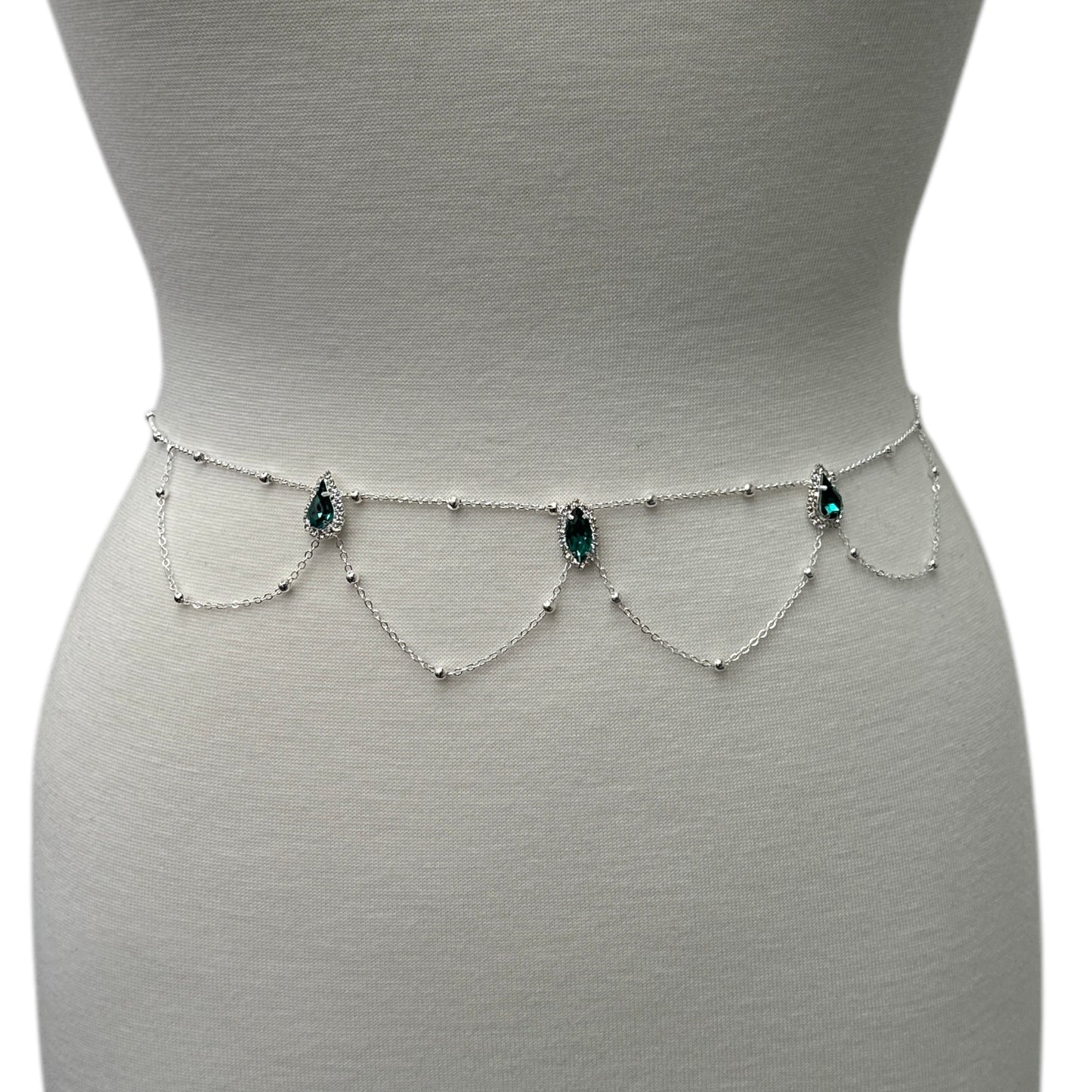 Rhinestone Crystal Belly Chain – Green & White Body Jewellery for Summer Looks - Fatisha Boutique #