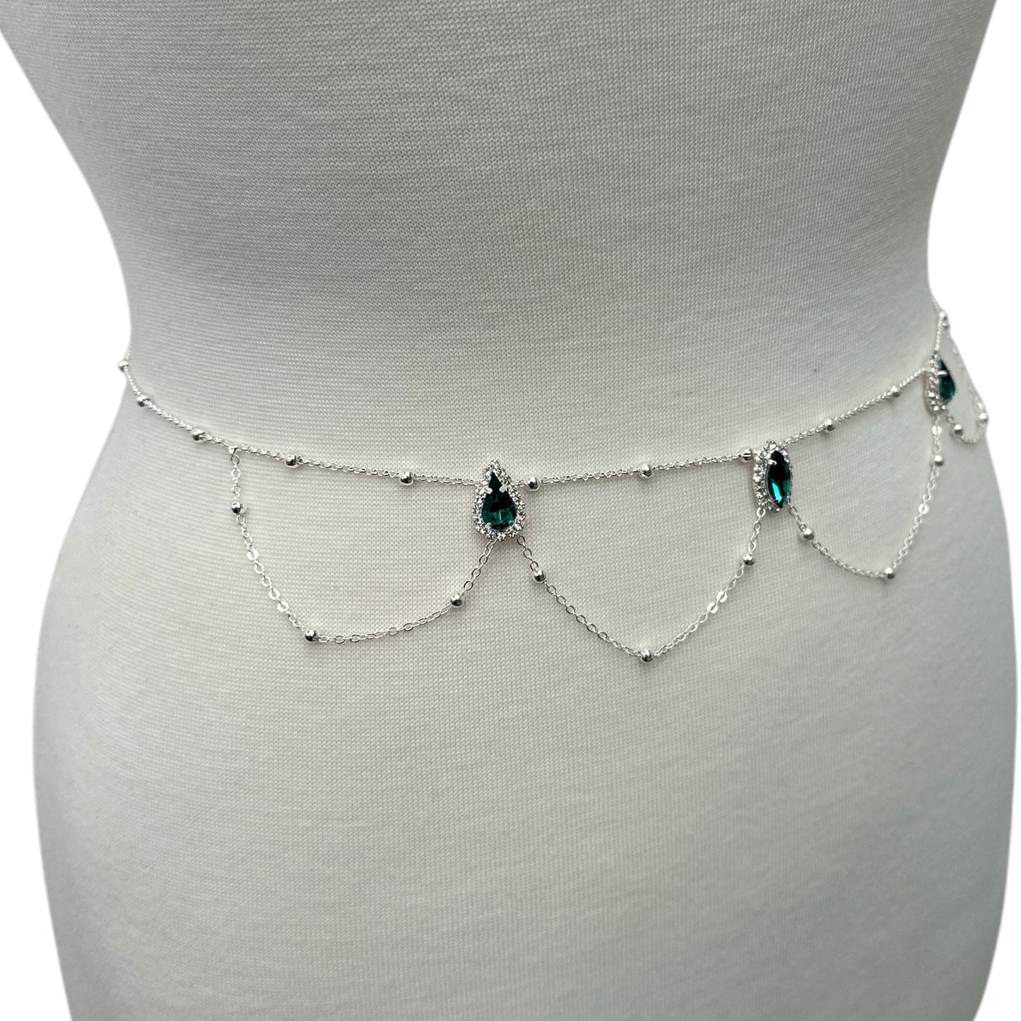 Rhinestone Crystal Belly Chain – Green & White Body Jewellery for Summer Looks - Fatisha Boutique #