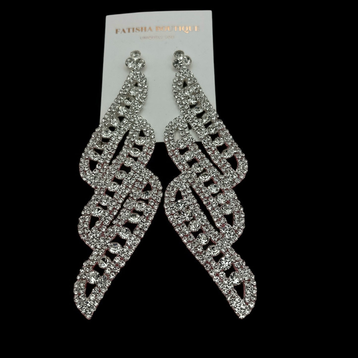 Long Diamante Crystal Drop Earrings – Elegant Glamour Statement - Fatisha Boutique #