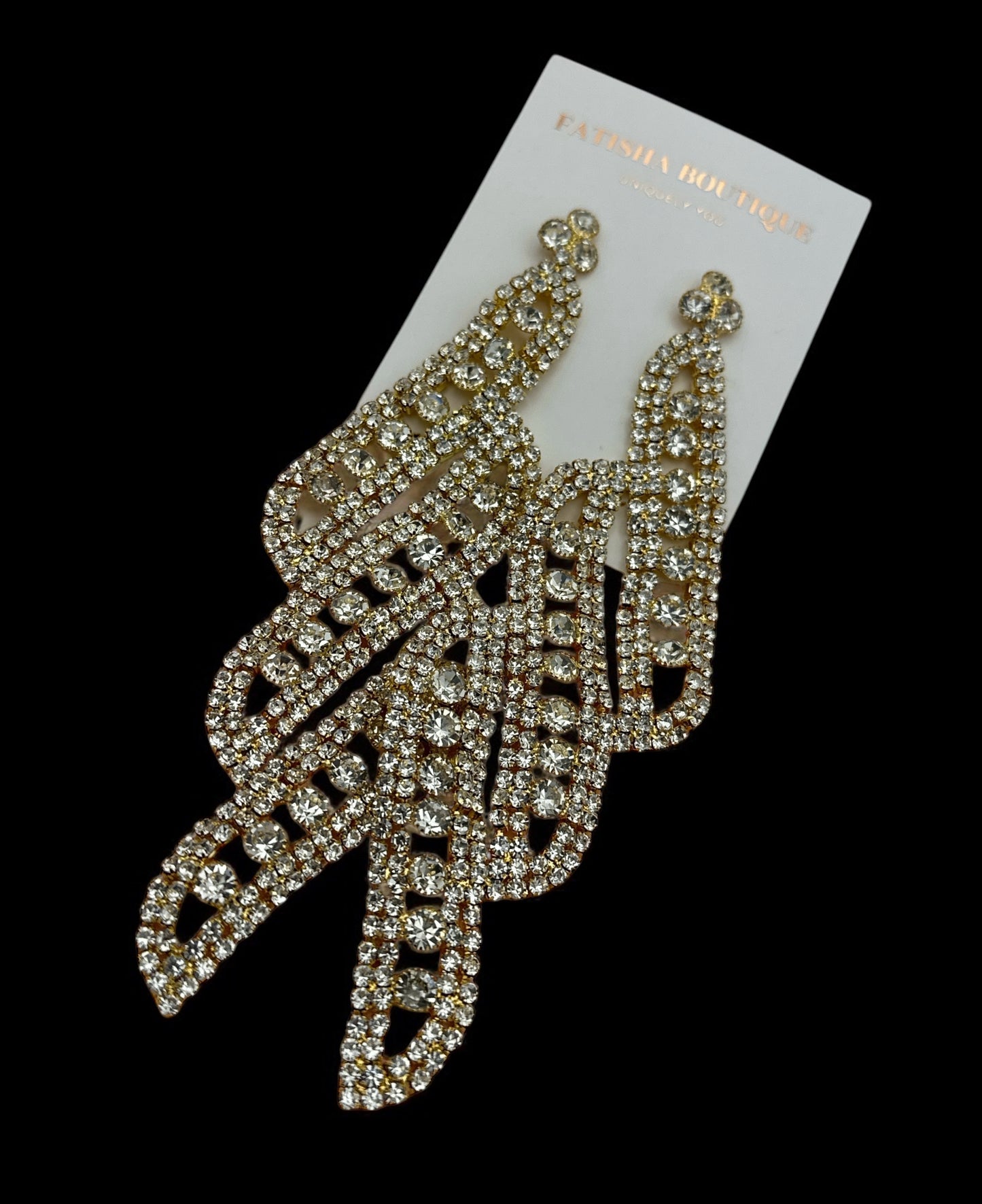 Long Diamante Crystal Drop Earrings – Elegant Glamour Statement - Fatisha Boutique #