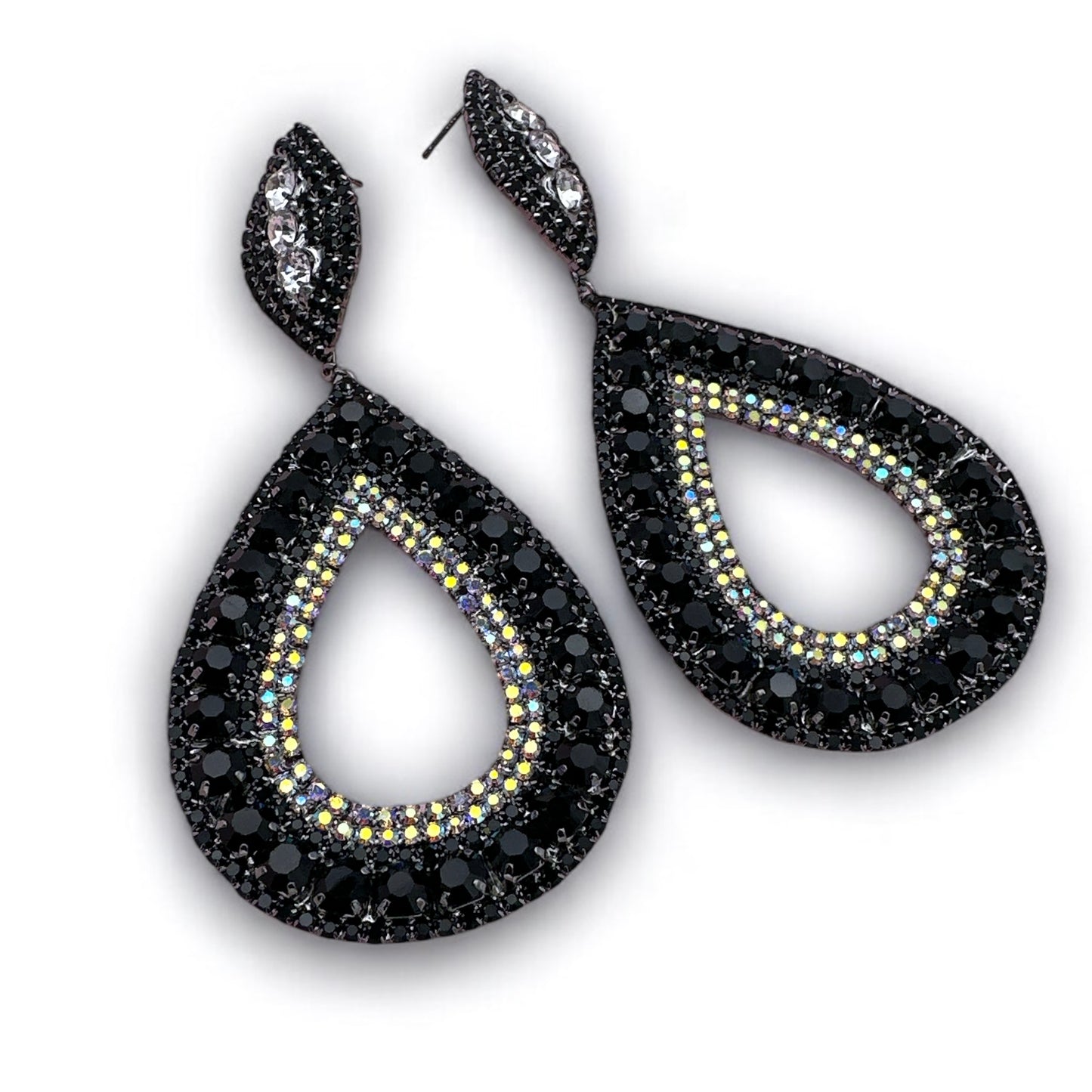 Statement Crystal Teardrop Earrings – Black Iridescent Drop for Glam Events - Fatisha Boutique #