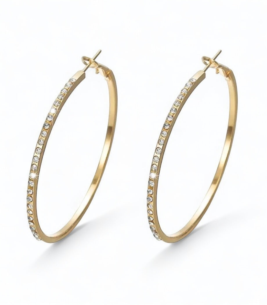Elegant Rhinestone Crystal Hoop Earrings – Classic Gold & Silver Styles