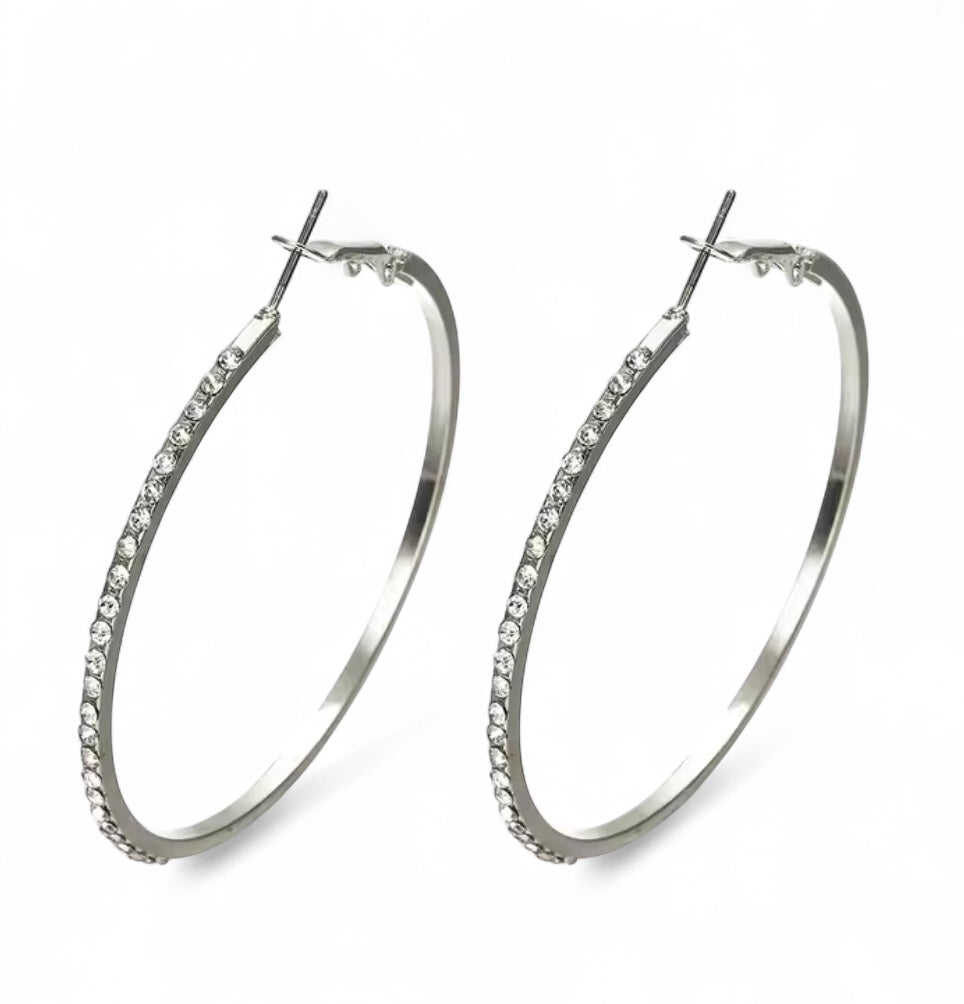 Elegant Rhinestone Crystal Hoop Earrings – Classic Gold & Silver Styles