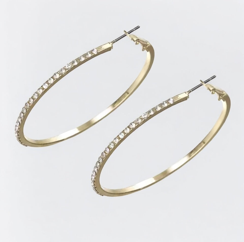Elegant Rhinestone Crystal Hoop Earrings – Classic Gold & Silver Styles