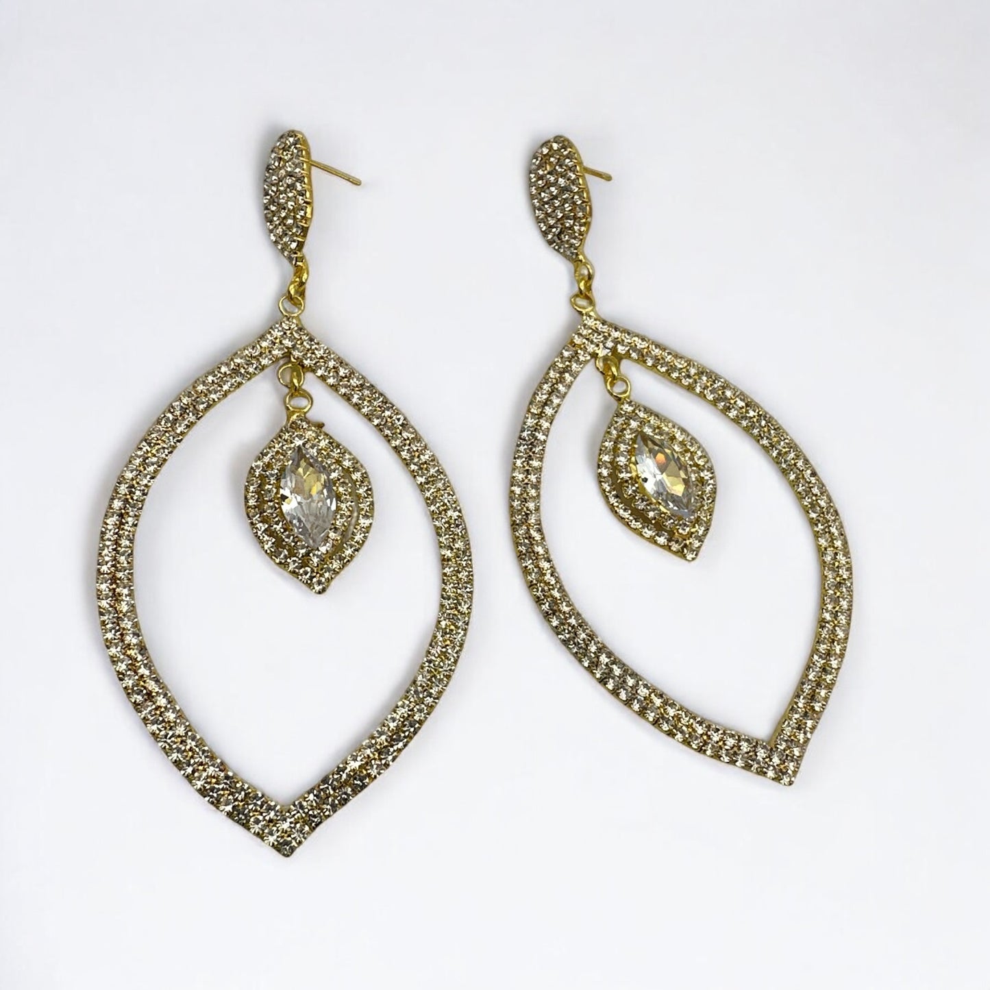 Glam Rhinestone Statement Earrings – Teardrop Crystal Dangle in Gold & Silver