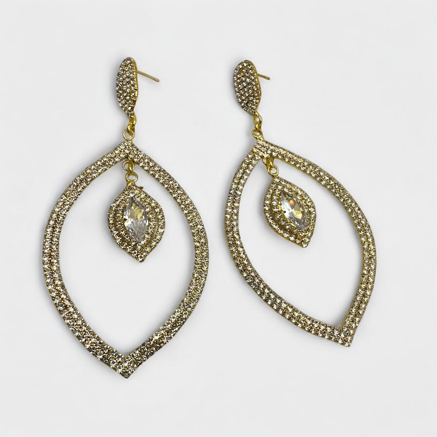 Glam Rhinestone Statement Earrings – Teardrop Crystal Dangle in Gold & Silver