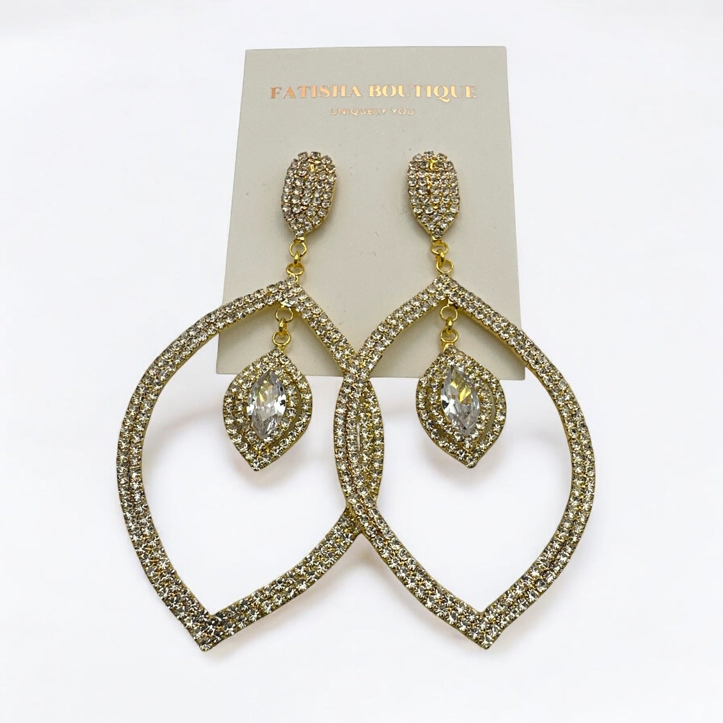 Glam Rhinestone Statement Earrings – Teardrop Crystal Dangle in Gold & Silver