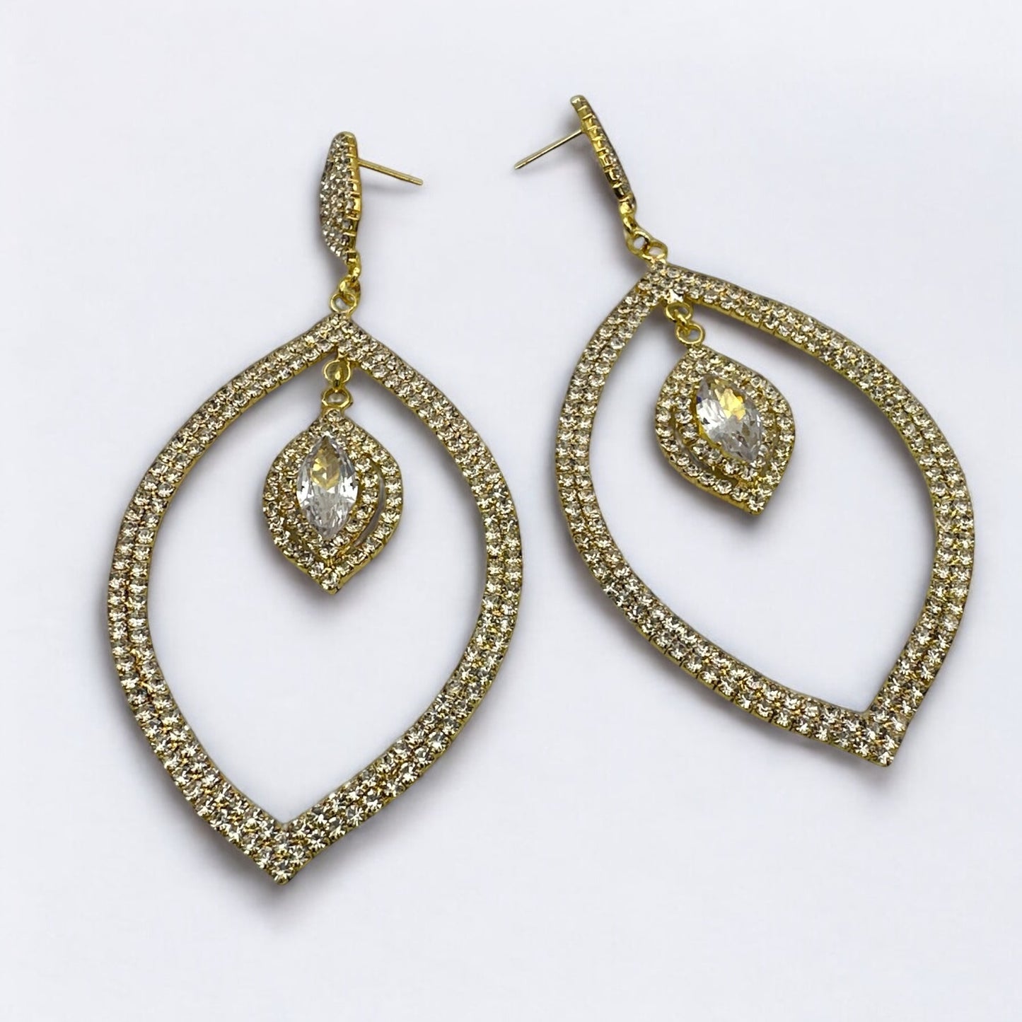 Glam Rhinestone Statement Earrings – Teardrop Crystal Dangle in Gold & Silver