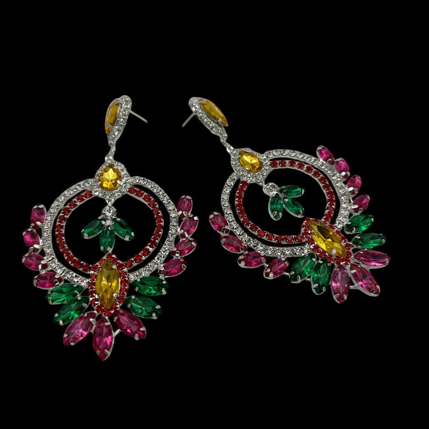 Luxury Multicolour Crystal Teardrop Earrings – Statement Glam for Events