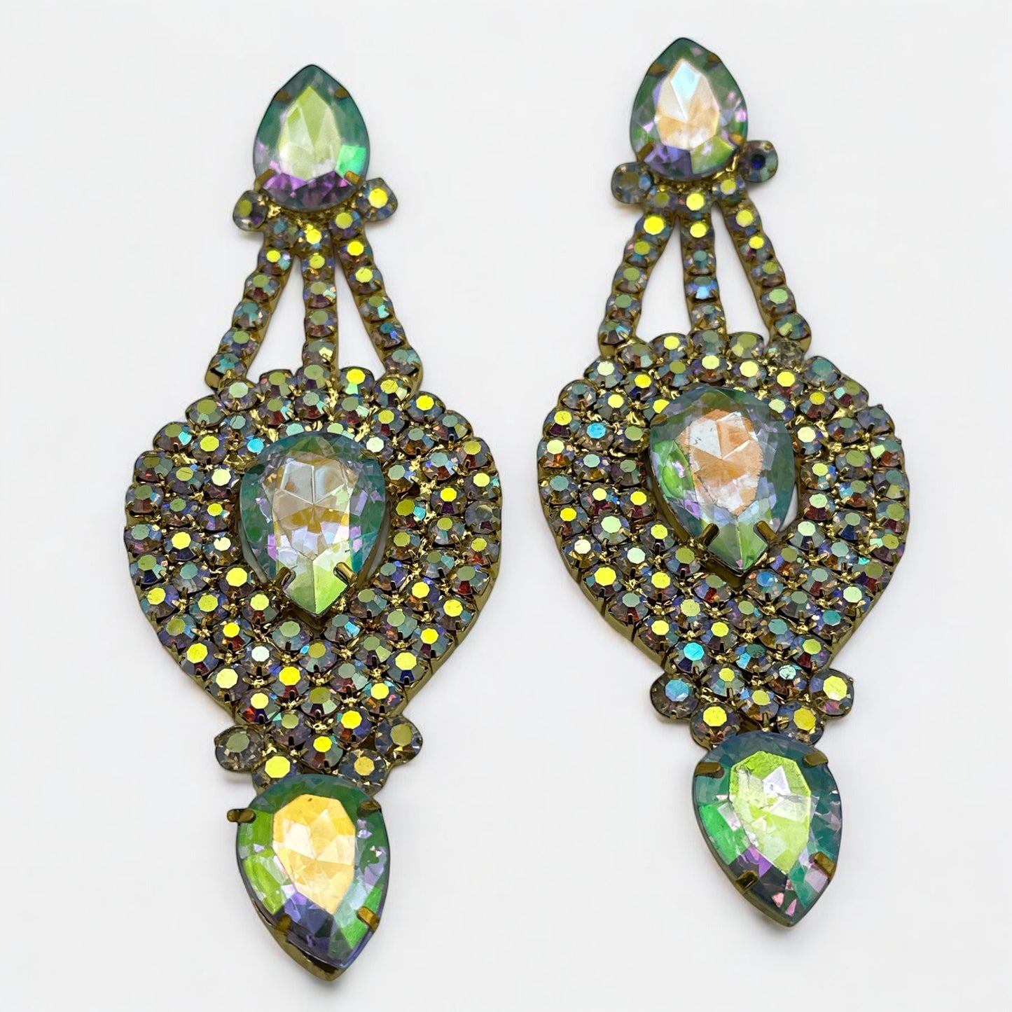 Long Elegant AB Colour Diamante Rhinestones Statement Dangle Earrings - Fatisha Boutique #