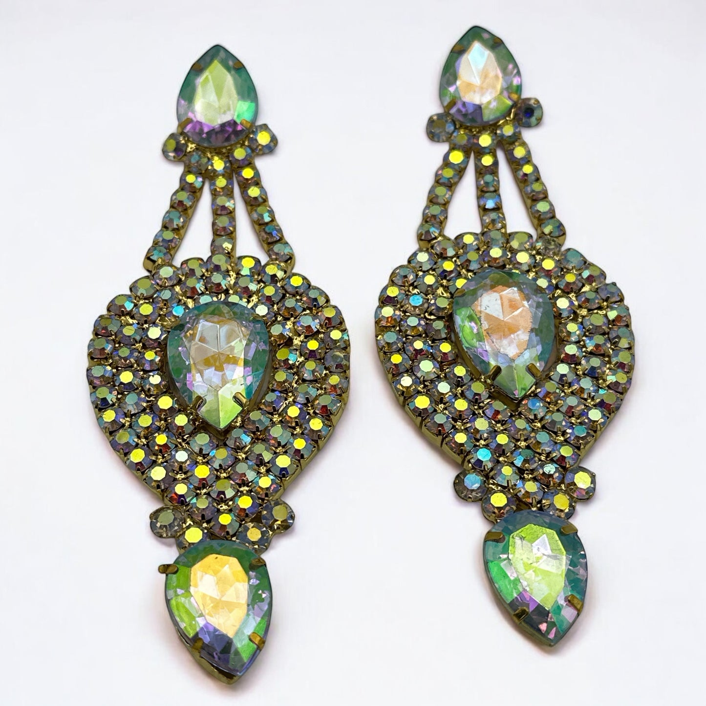 Long Elegant AB Colour Diamante Rhinestones Statement Dangle Earrings - Fatisha Boutique #