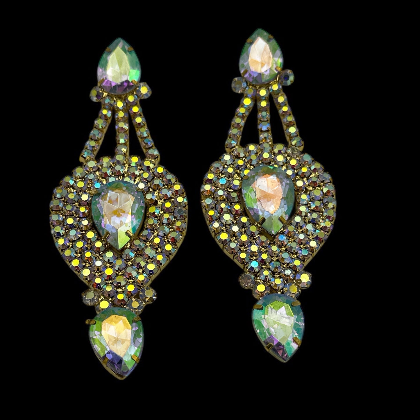 Long Elegant AB Colour Diamante Rhinestones Statement Dangle Earrings - Fatisha Boutique #