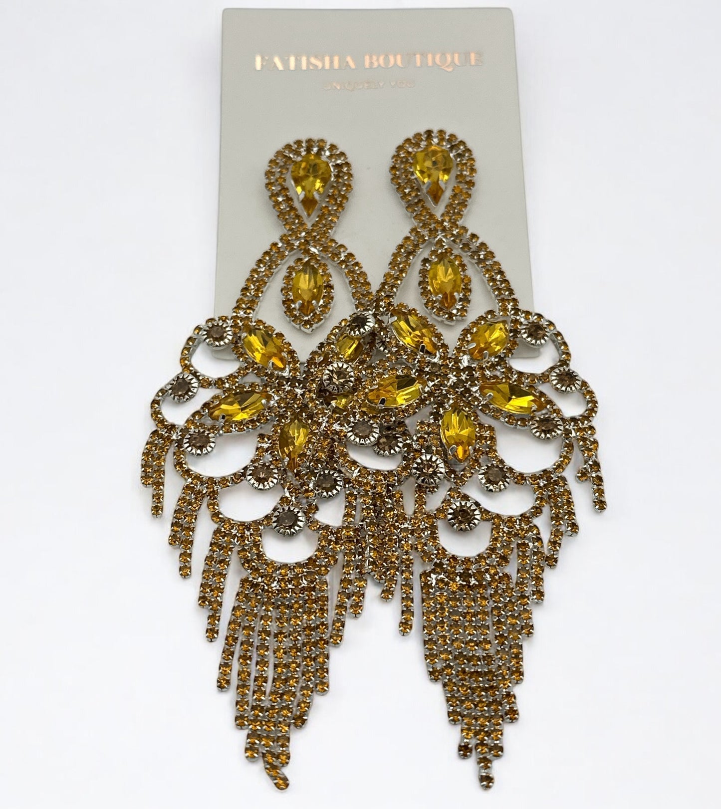 Long Rhinestone Chandelier Tassel Earrings – Big Statement Crystal Drops for Events