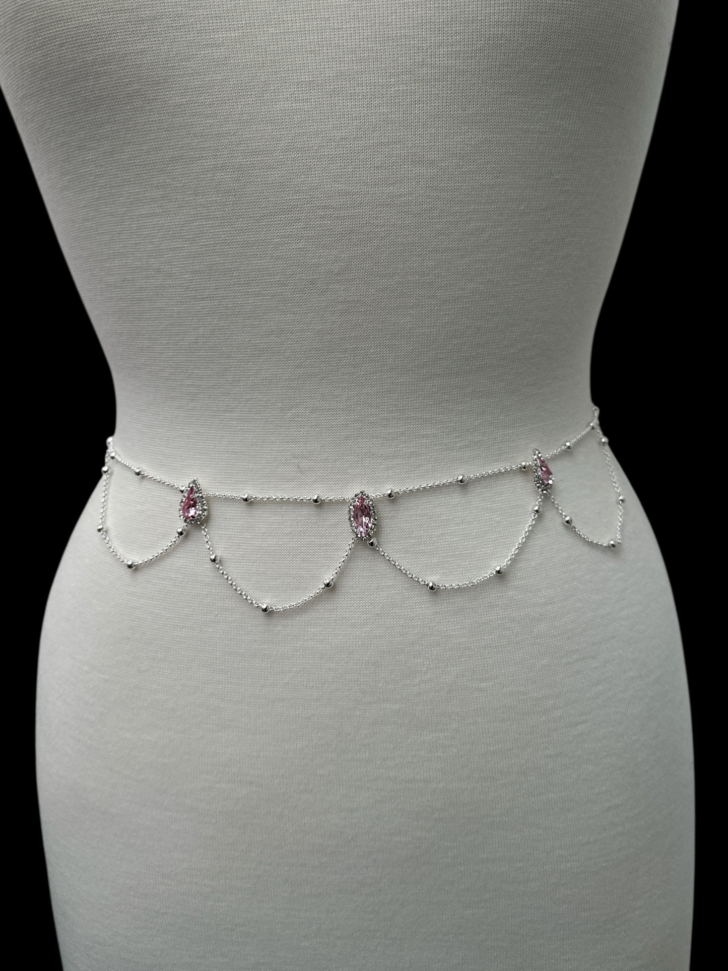 Elegant Rhinestone Belly Chain – Pink Crystal Waist Jewellery in Gold or Silver - Fatisha Boutique #