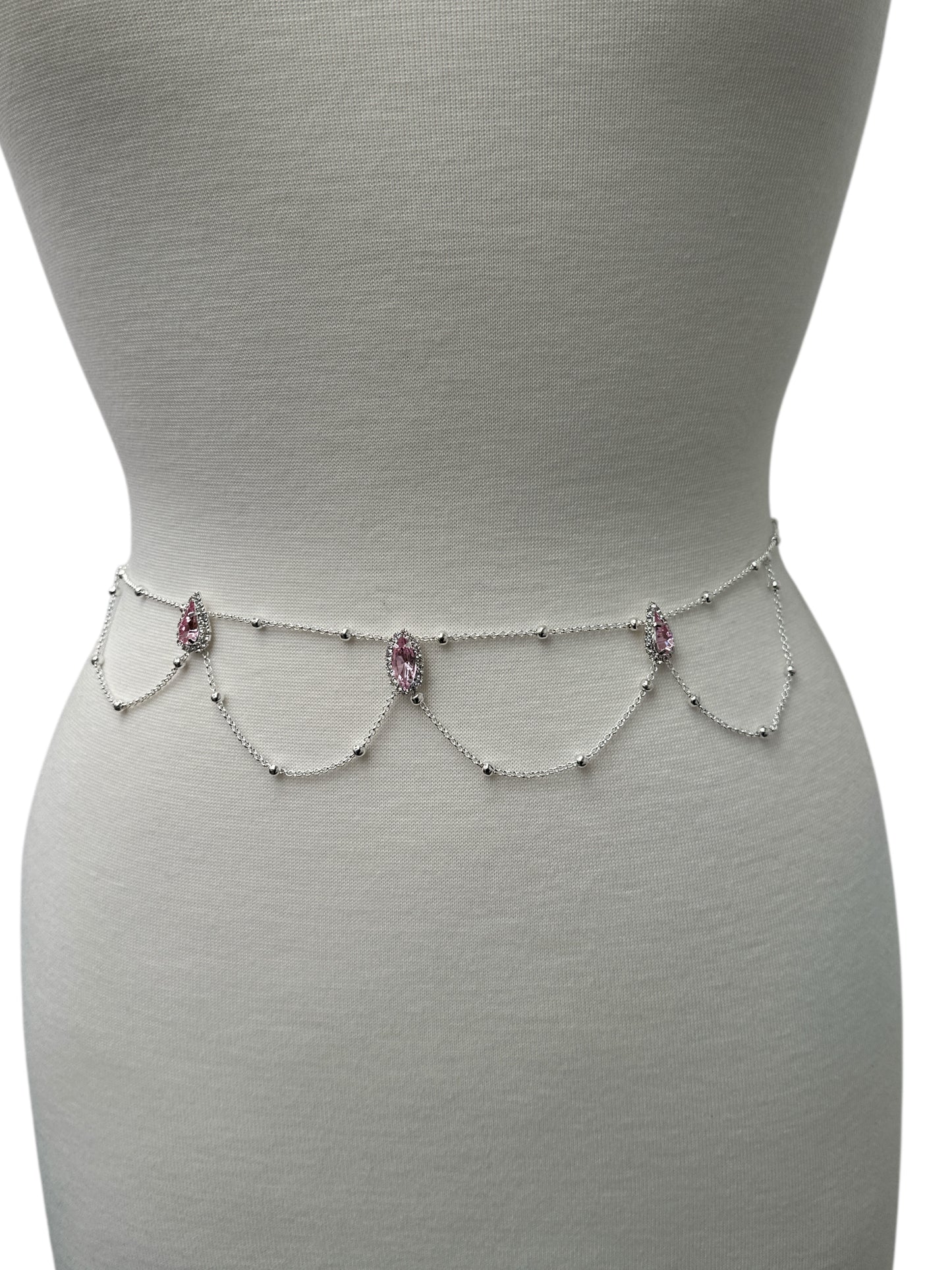 Elegant Rhinestone Belly Chain – Pink Crystal Waist Jewellery in Gold or Silver - Fatisha Boutique #