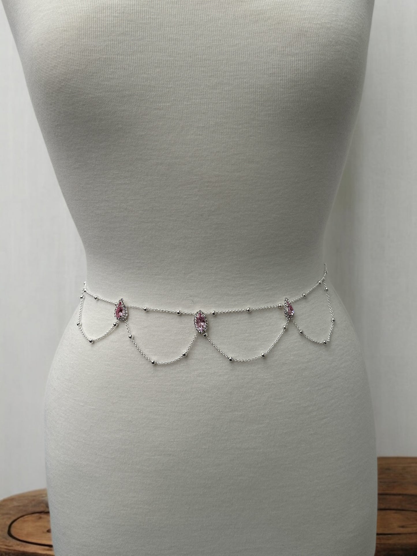 Elegant Rhinestone Belly Chain – Pink Crystal Waist Jewellery in Gold or Silver - Fatisha Boutique #