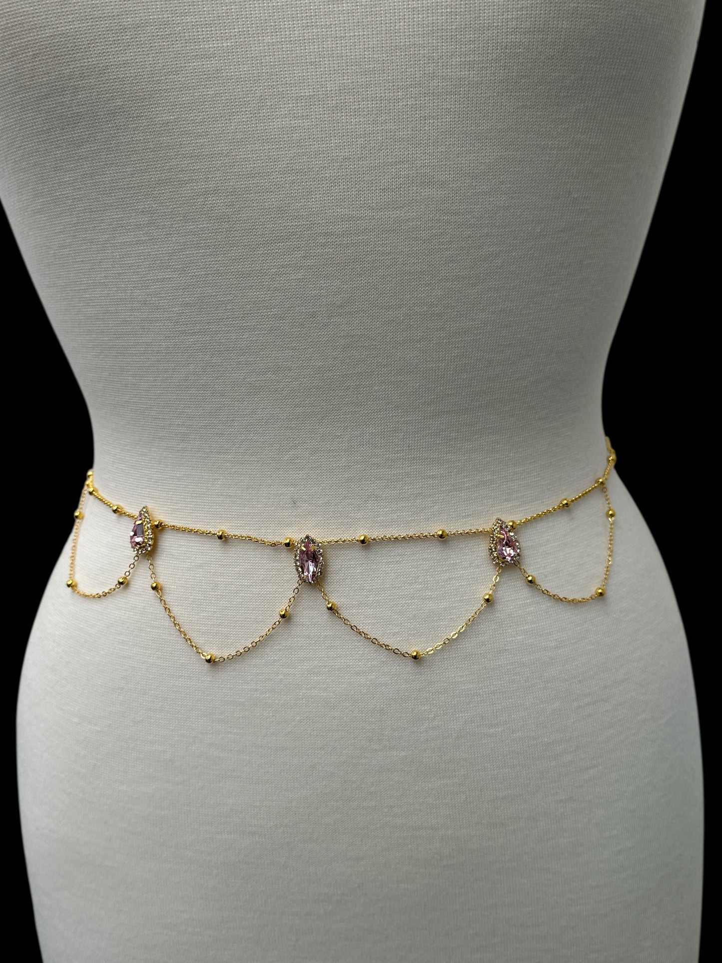 Elegant Rhinestone Belly Chain – Pink Crystal Waist Jewellery in Gold or Silver - Fatisha Boutique #