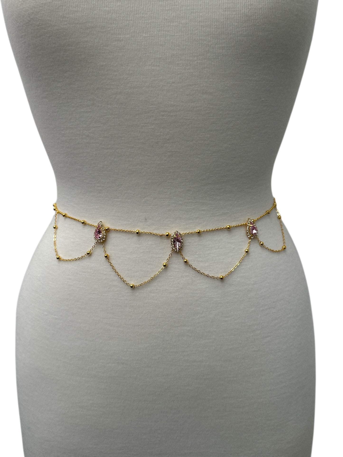 Elegant Rhinestone Belly Chain – Pink Crystal Waist Jewellery in Gold or Silver - Fatisha Boutique #