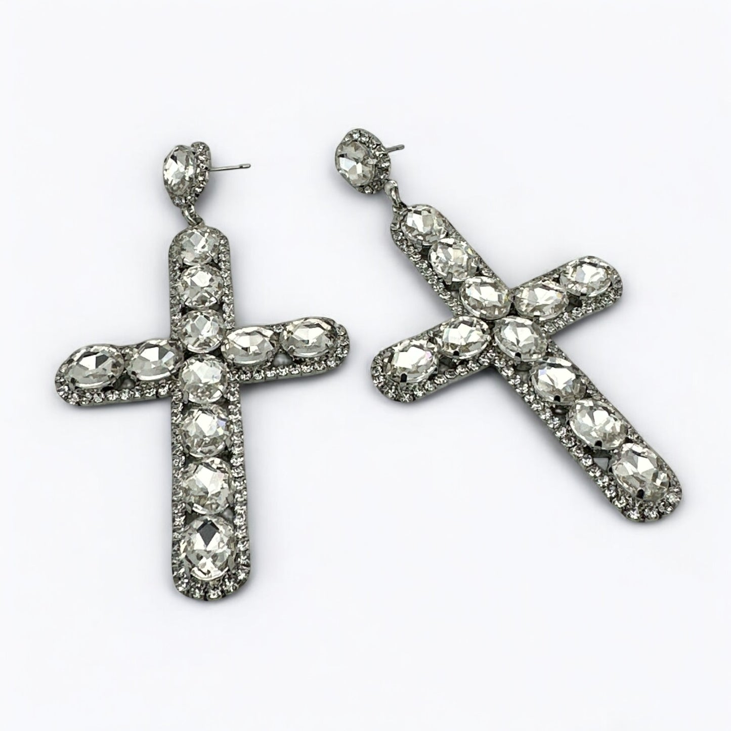 Bold Crystal Cross Statement Earrings – Oversized Glam Look in 7 Colours - Fatisha Boutique #