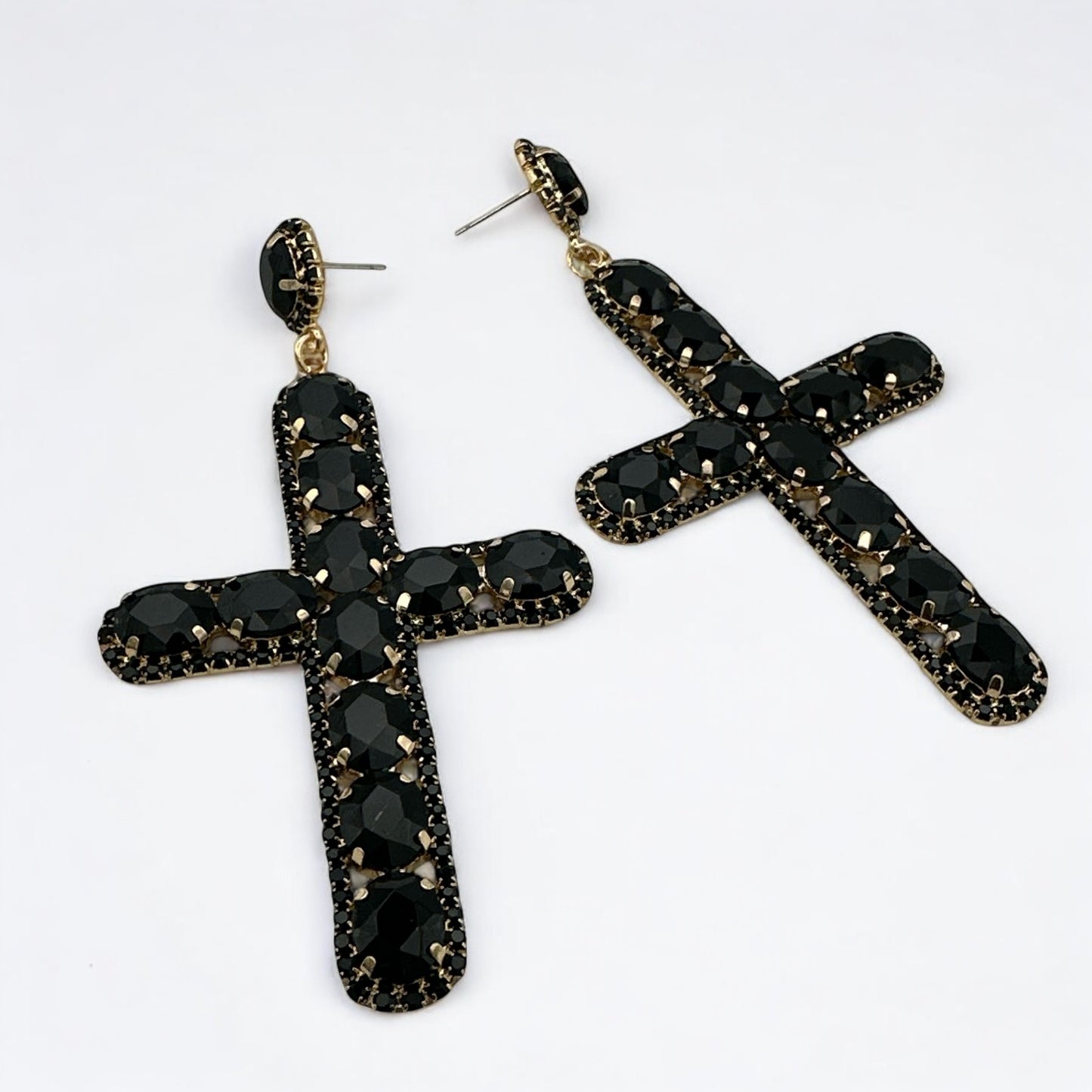 Bold Crystal Cross Statement Earrings – Oversized Glam Look in 7 Colours - Fatisha Boutique #