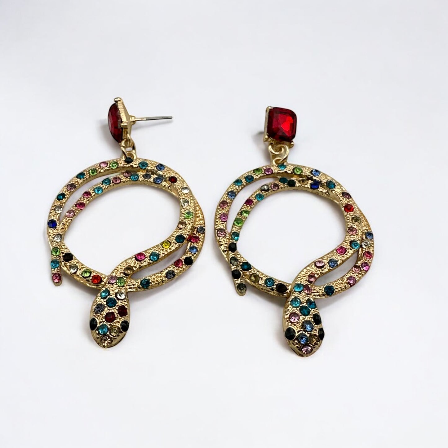 Elegant Diamante Multicoloured Snake Design Earrings – Statement Sparkle Glam
