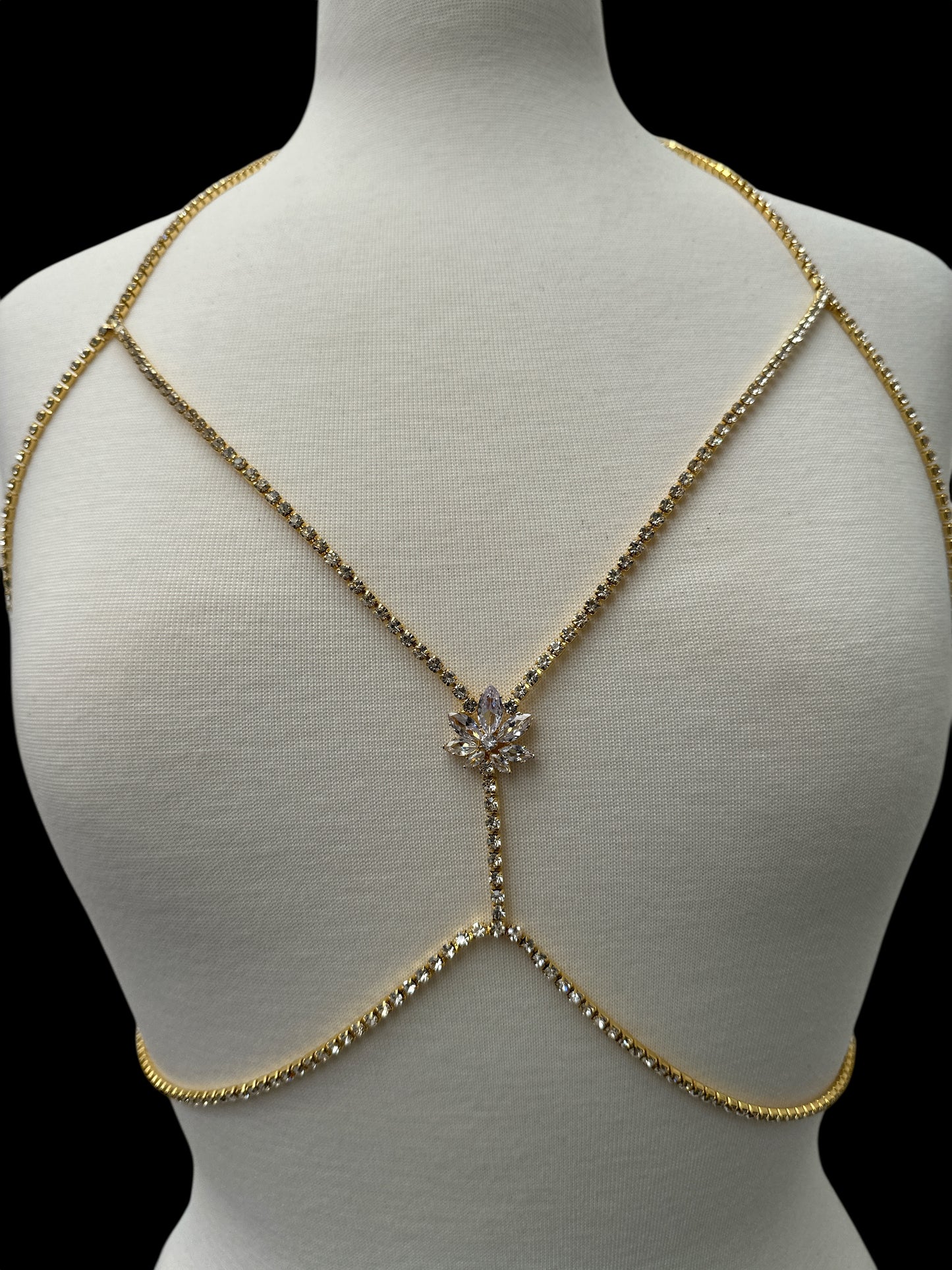Flower Rhinestone Body Chain – Crystal Statement Body Jewellery in Gold or Silver