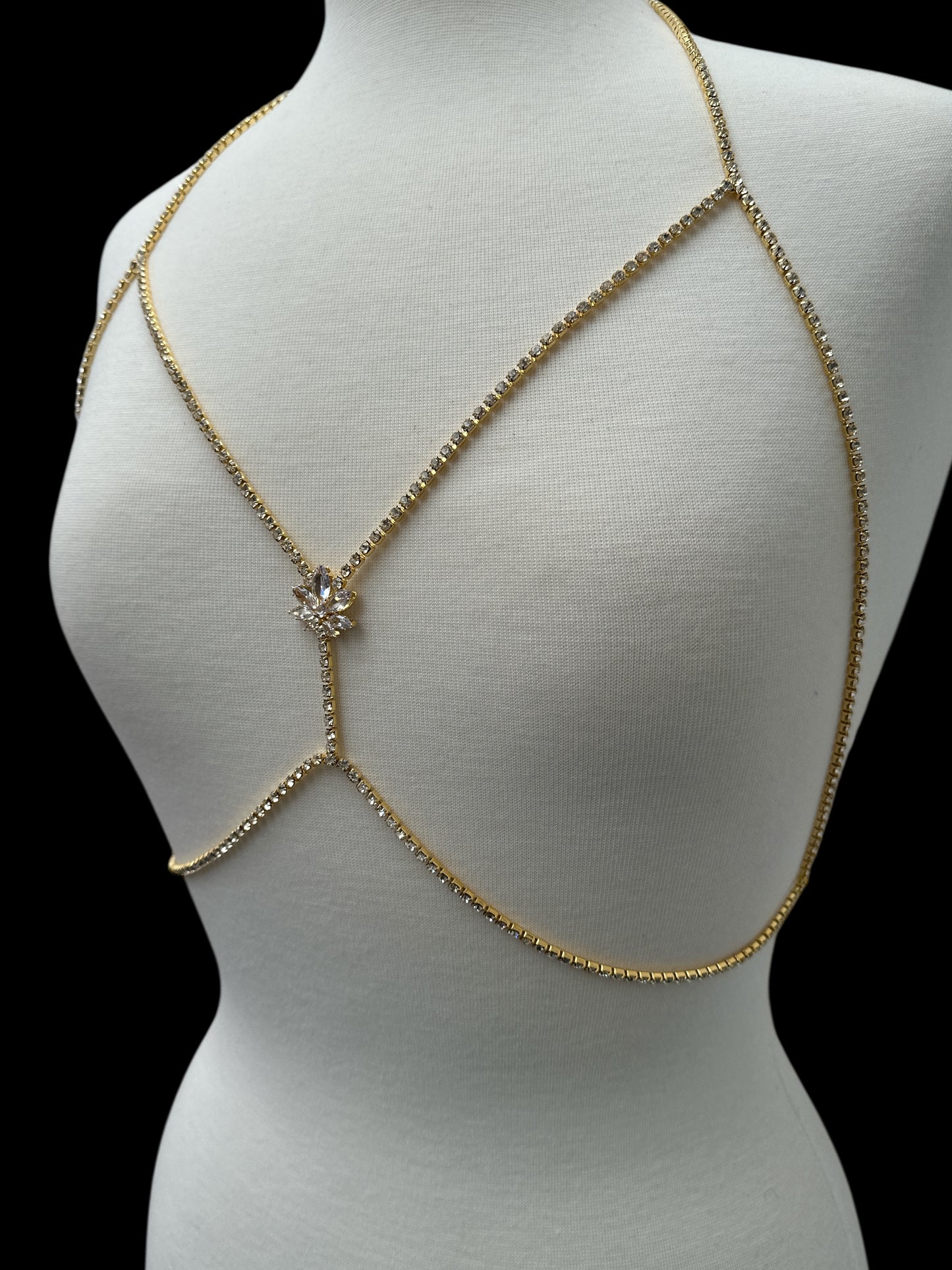 Flower Rhinestone Body Chain – Crystal Statement Body Jewellery in Gold or Silver