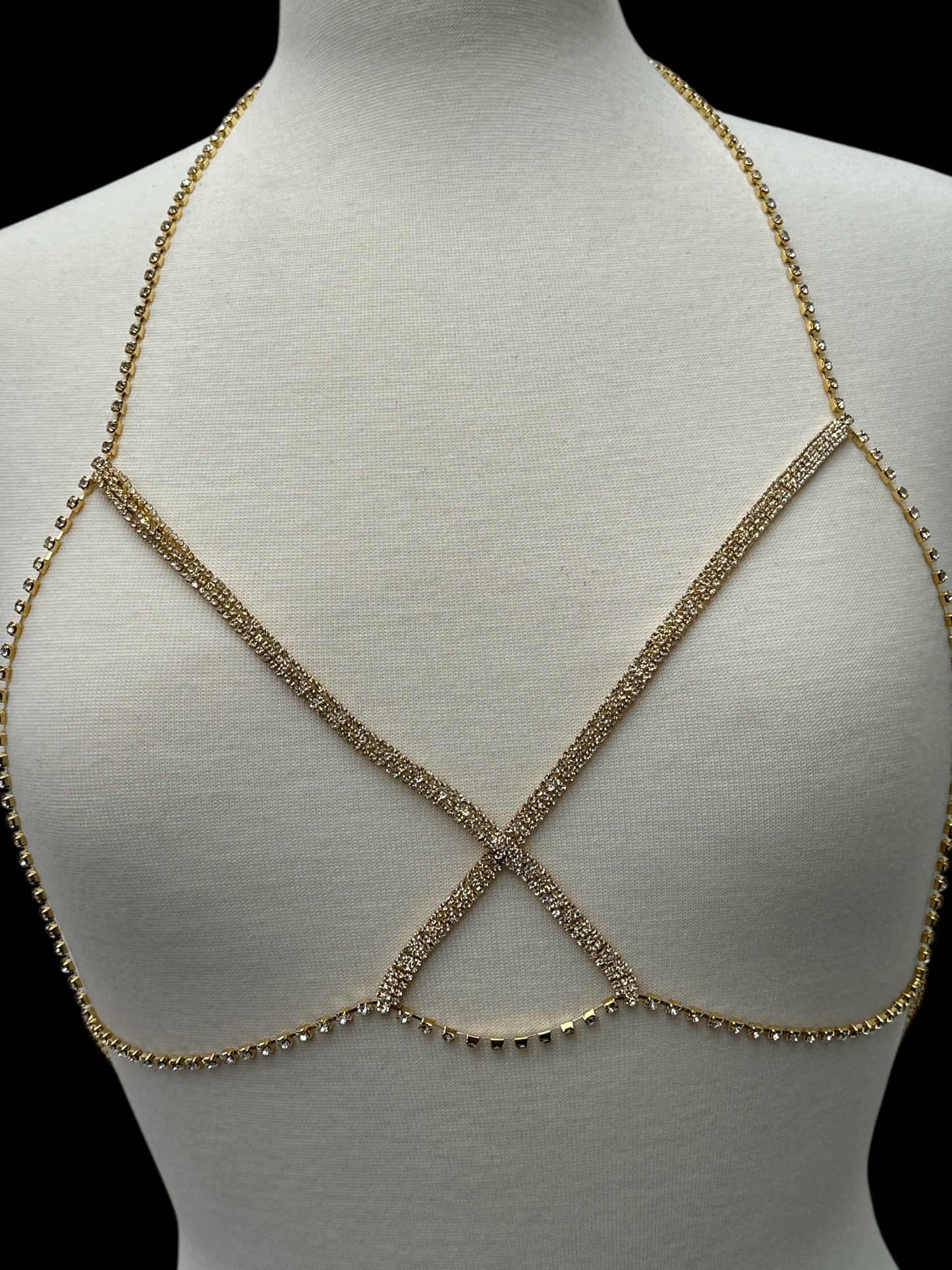 Crisscross Rhinestone Body Chain – Sparkling Statement Body Jewellery for Women Festival Wear