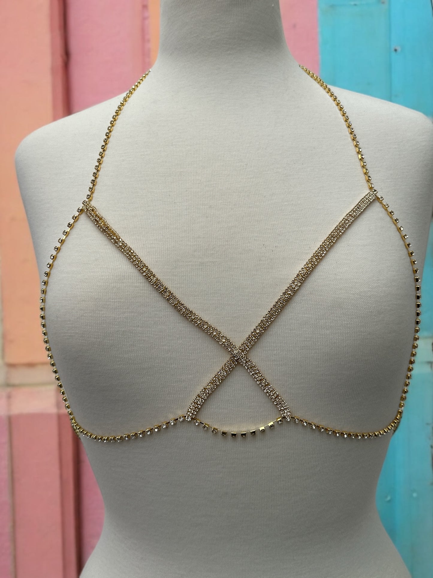 Crisscross Rhinestone Body Chain – Sparkling Statement Body Jewellery for Women Festival Wear